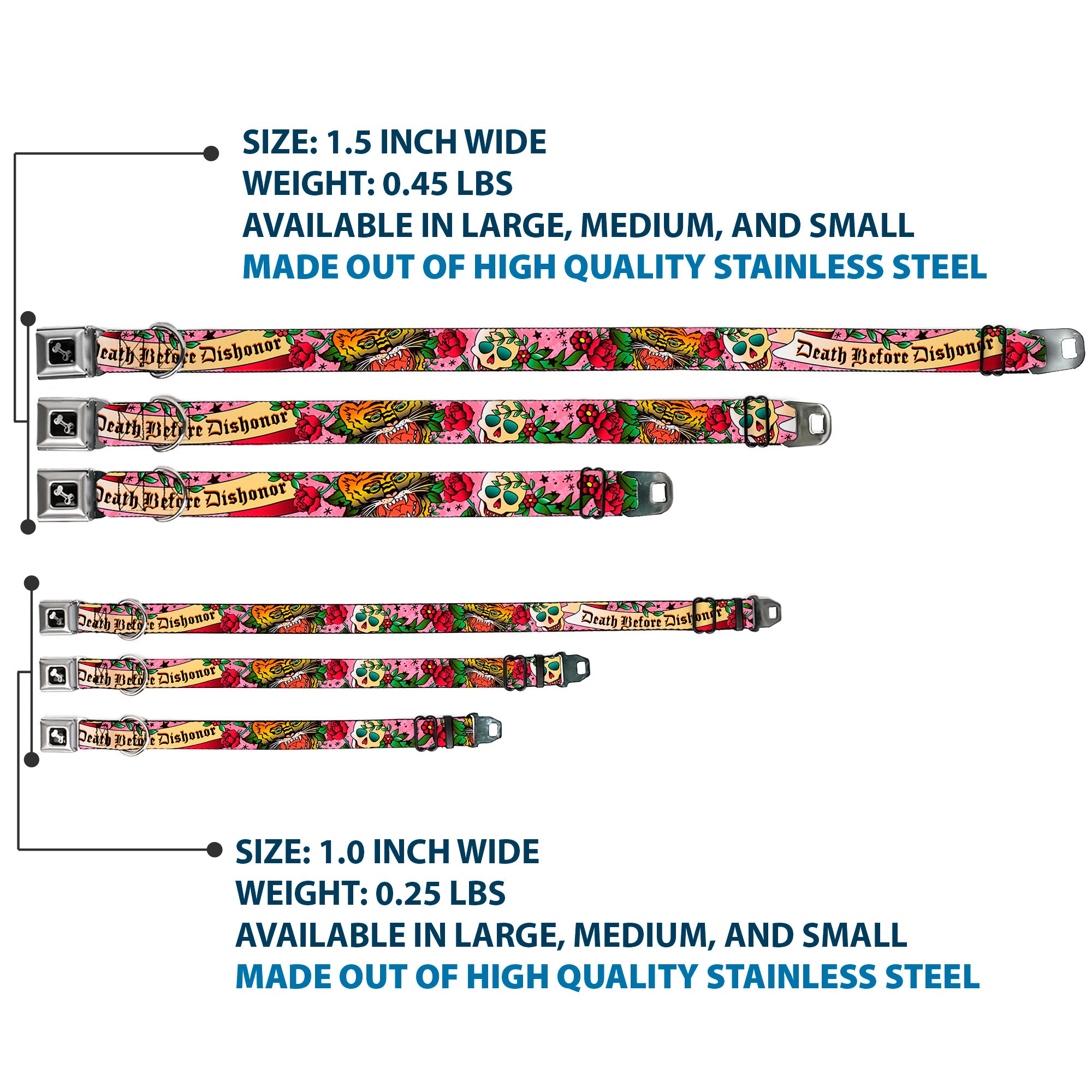 Dog Bone Seatbelt Buckle Collar - Death Before Dishonor Pink Seatbelt Buckle Collars Buckle-Down