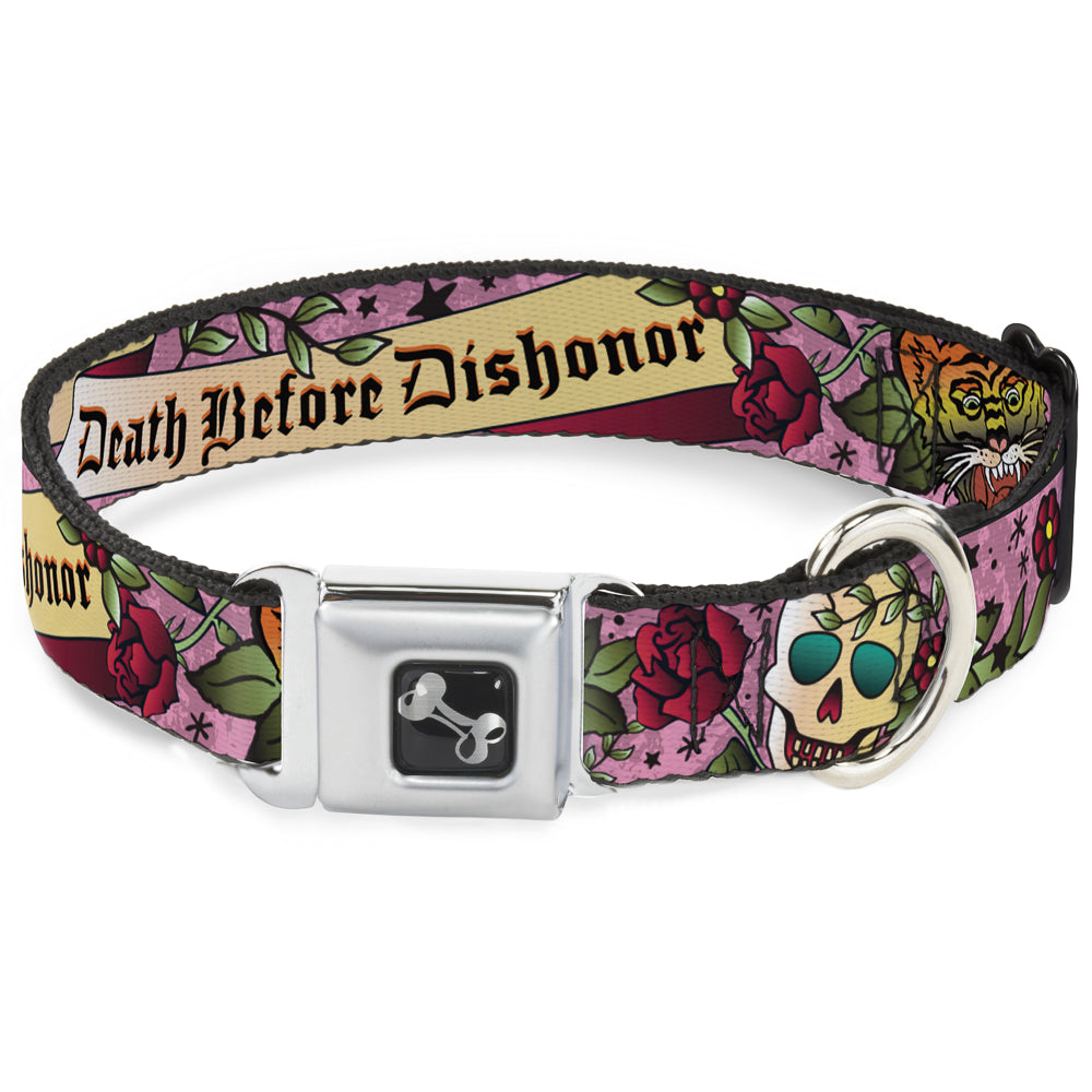 Dog Bone Seatbelt Buckle Collar - Death Before Dishonor Pink Seatbelt Buckle Collars Buckle-Down
