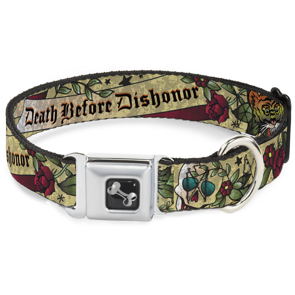 Dog Bone Seatbelt Buckle Collar - Death Before Dishonor Tan Seatbelt Buckle Collars Buckle-Down