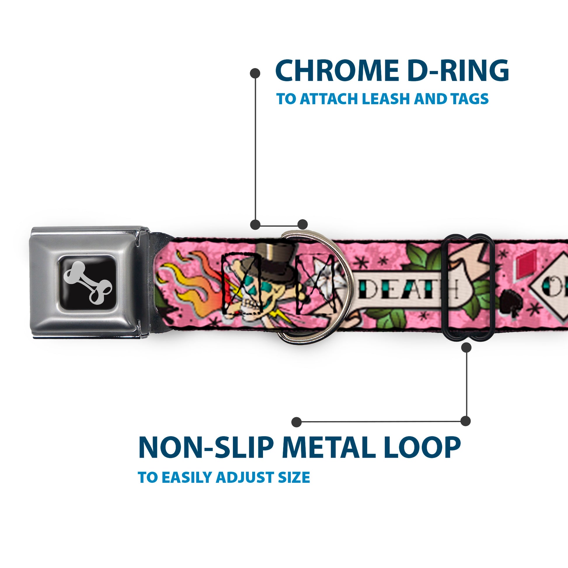 Dog Bone Seatbelt Buckle Collar - Death or Glory Pink Seatbelt Buckle Collars Buckle-Down