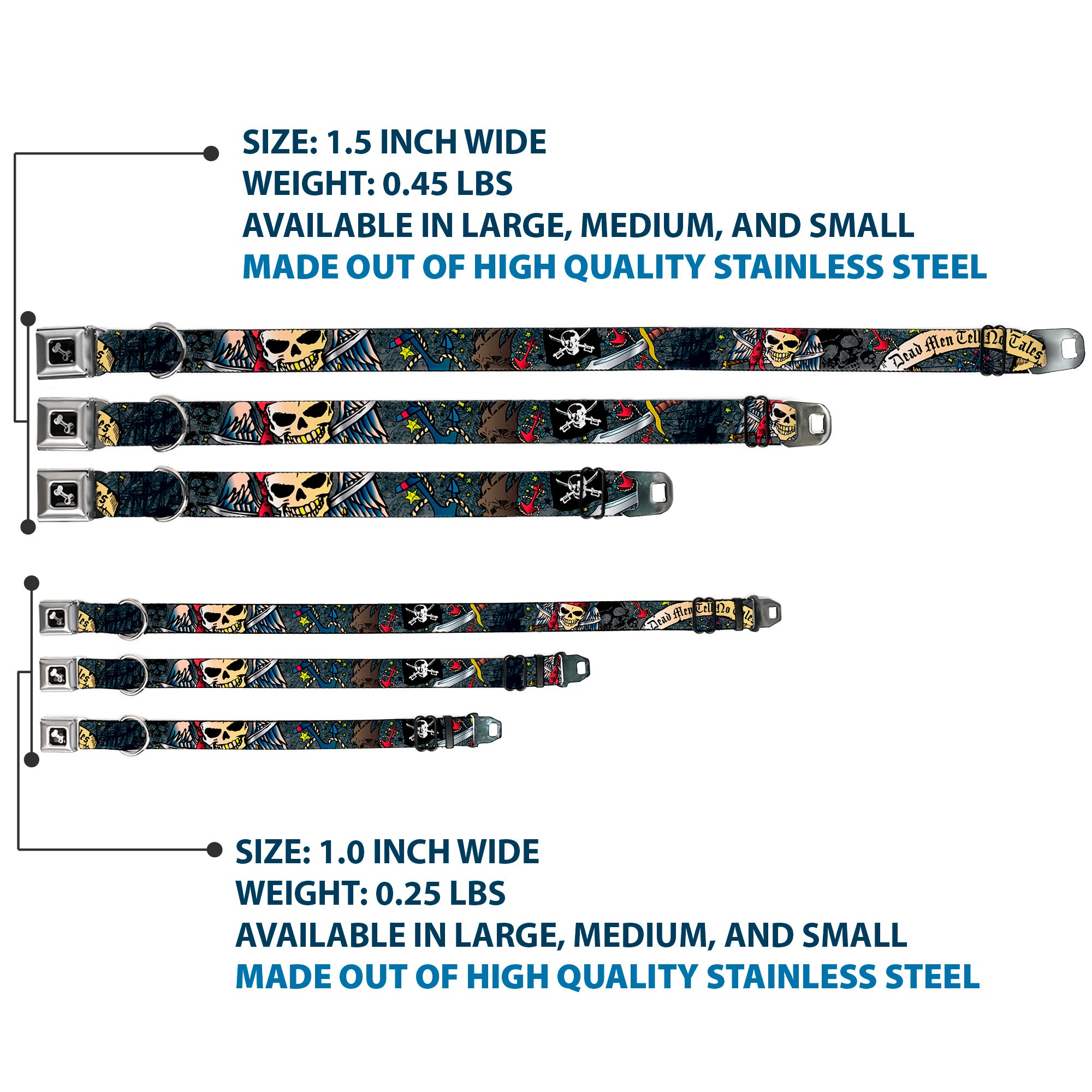 Dog Bone Seatbelt Buckle Collar - Dead Men Tell No Tales Gray Seatbelt Buckle Collars Buckle-Down