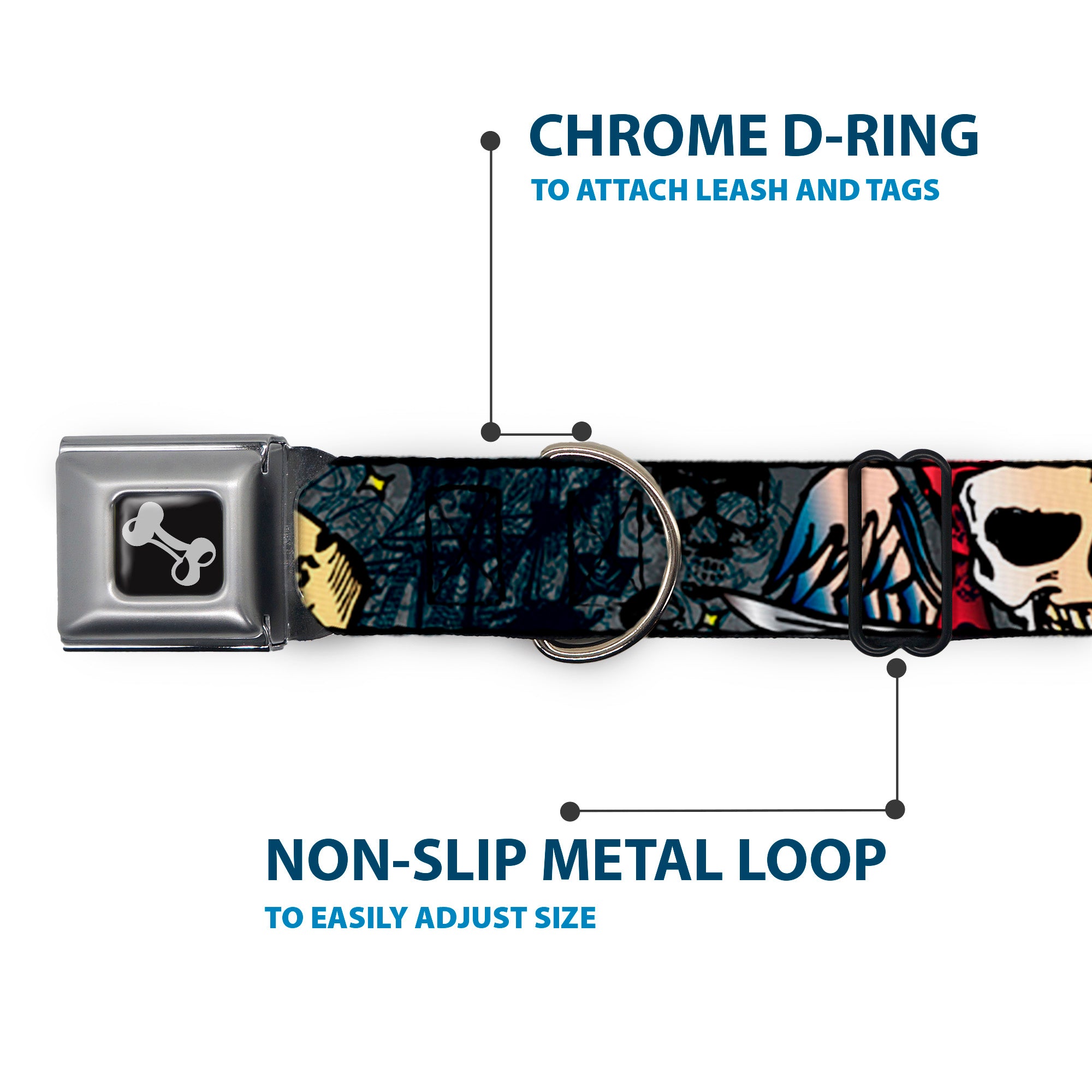 Dog Bone Seatbelt Buckle Collar - Dead Men Tell No Tales Gray Seatbelt Buckle Collars Buckle-Down