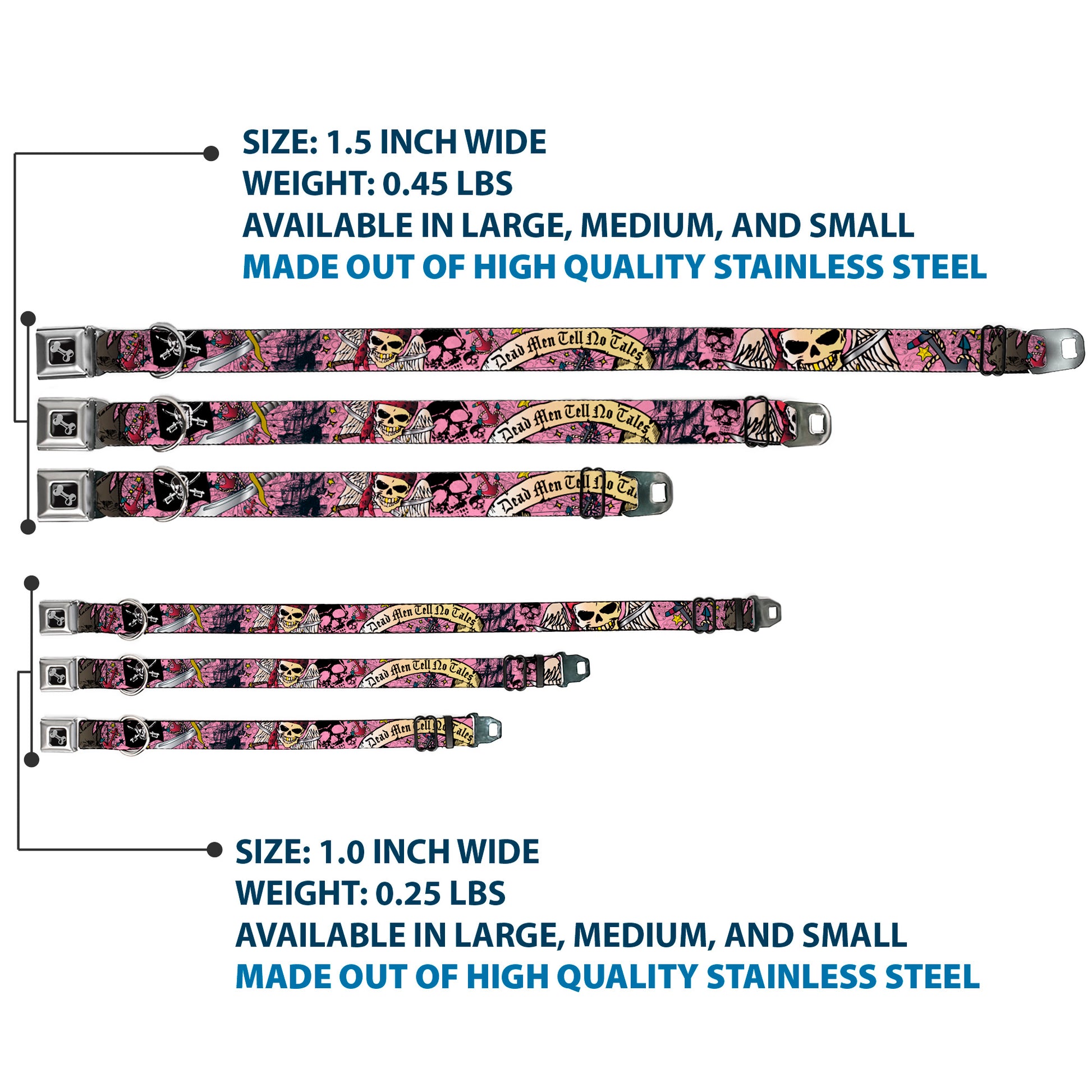 Dog Bone Seatbelt Buckle Collar - Dead Men Tell No Tales Pink Seatbelt Buckle Collars Buckle-Down