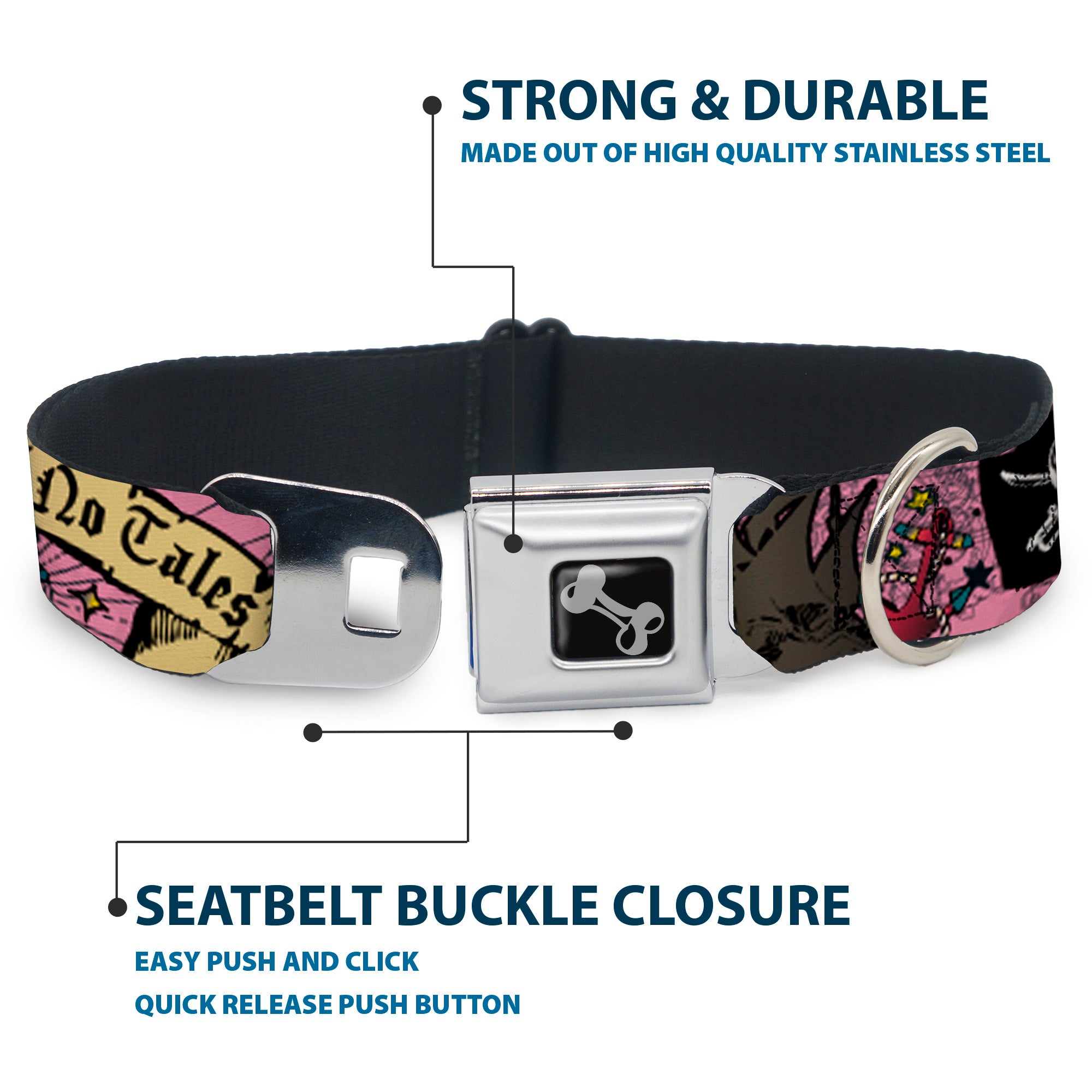 Dog Bone Seatbelt Buckle Collar - Dead Men Tell No Tales Pink Seatbelt Buckle Collars Buckle-Down