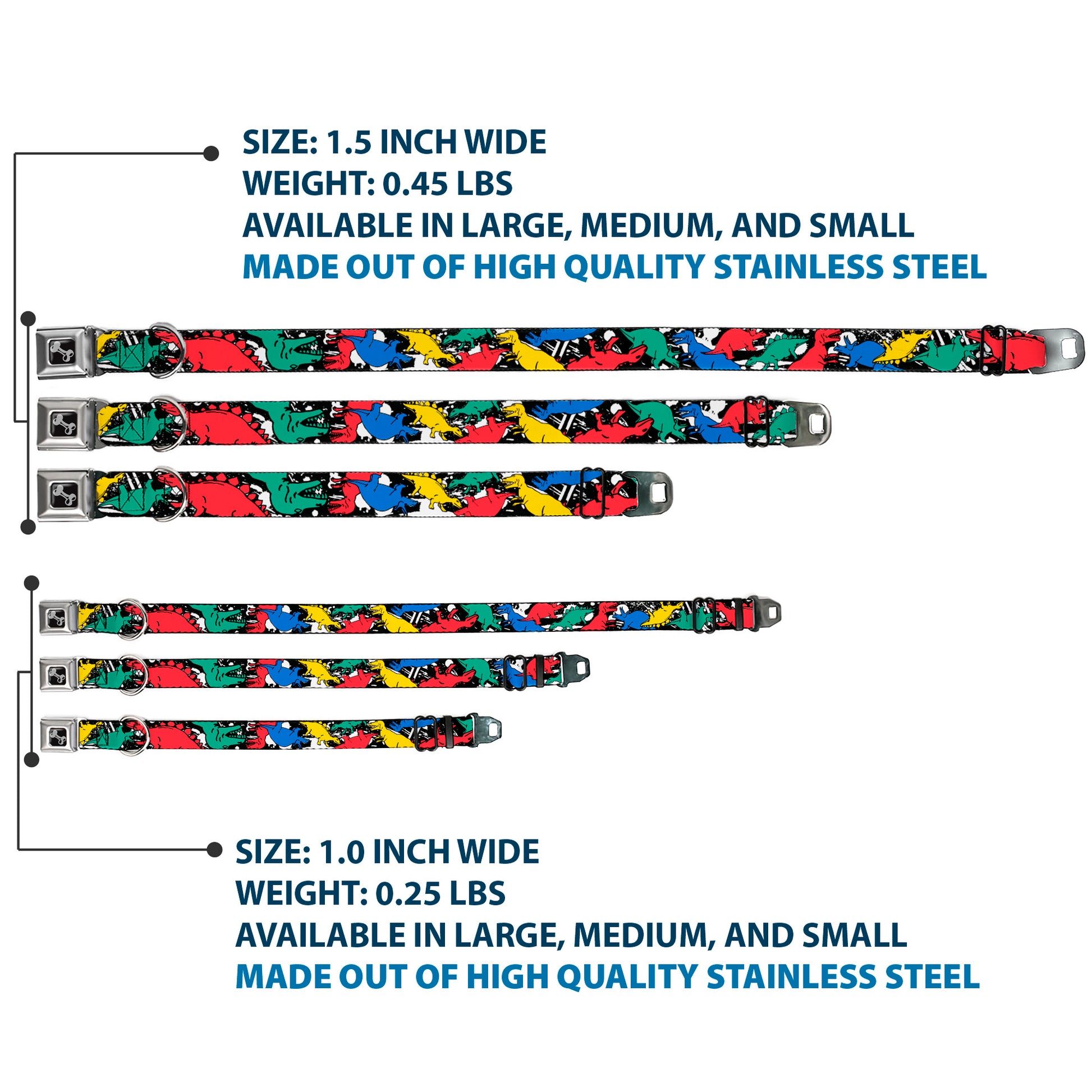 Dog Bone Seatbelt Buckle Collar - Dinosaurs/Paint Splatter Black/White/Multi Color Seatbelt Buckle Collars Buckle-Down