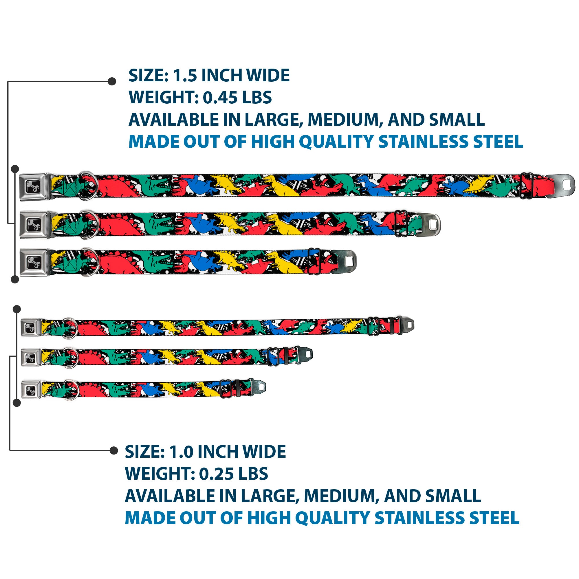 Dog Bone Seatbelt Buckle Collar - Dinosaurs/Paint Splatter Black/White/Multi Color Seatbelt Buckle Collars Buckle-Down