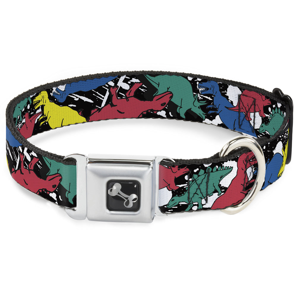 Dog Bone Seatbelt Buckle Collar - Dinosaurs/Paint Splatter Black/White/Multi Color Seatbelt Buckle Collars Buckle-Down