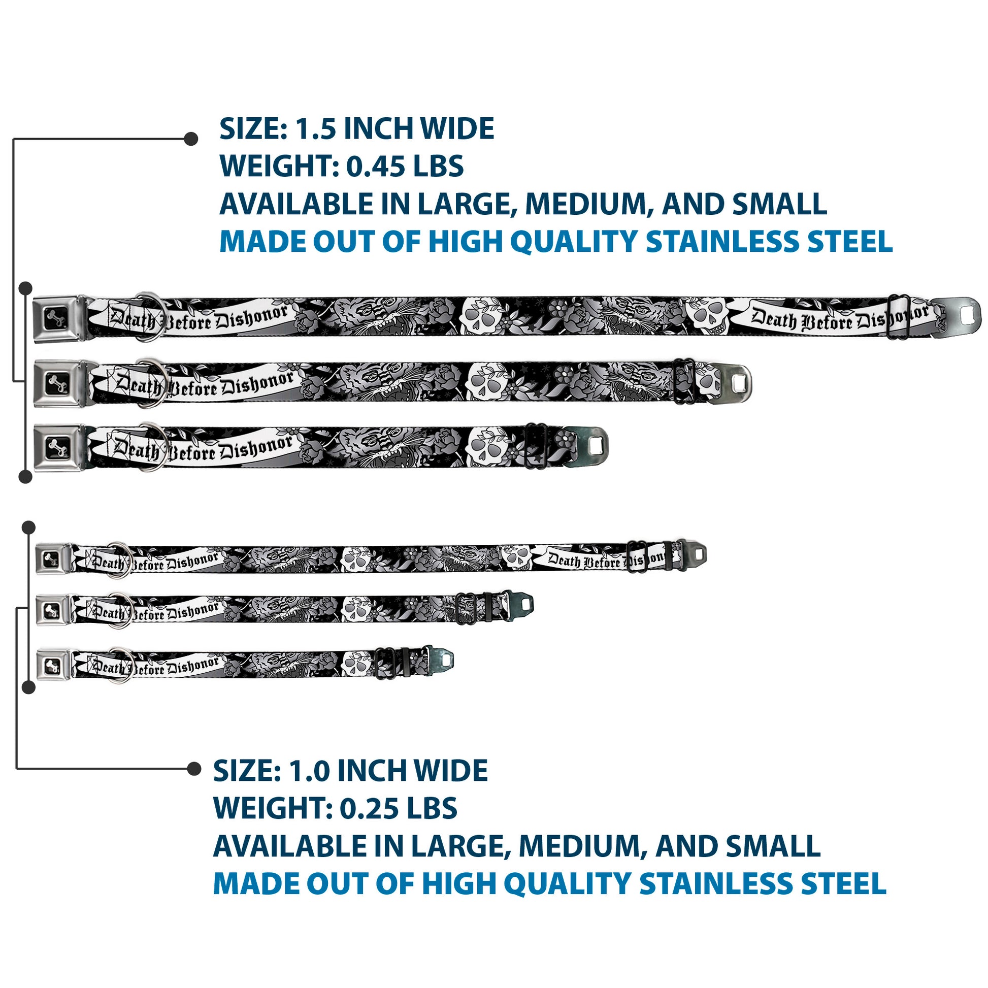 Dog Bone Seatbelt Buckle Collar - Death Before Dishonor Black/White Seatbelt Buckle Collars Buckle-Down