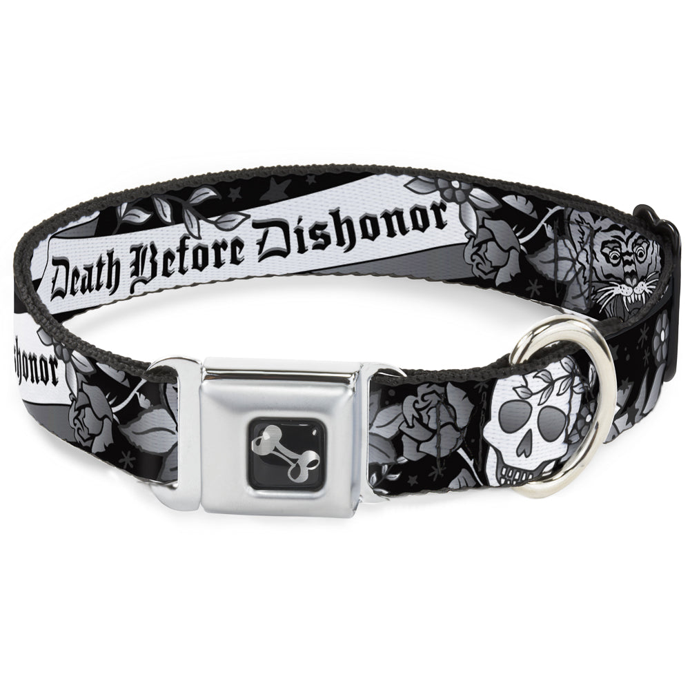 Dog Bone Seatbelt Buckle Collar - Death Before Dishonor Black/White Seatbelt Buckle Collars Buckle-Down
