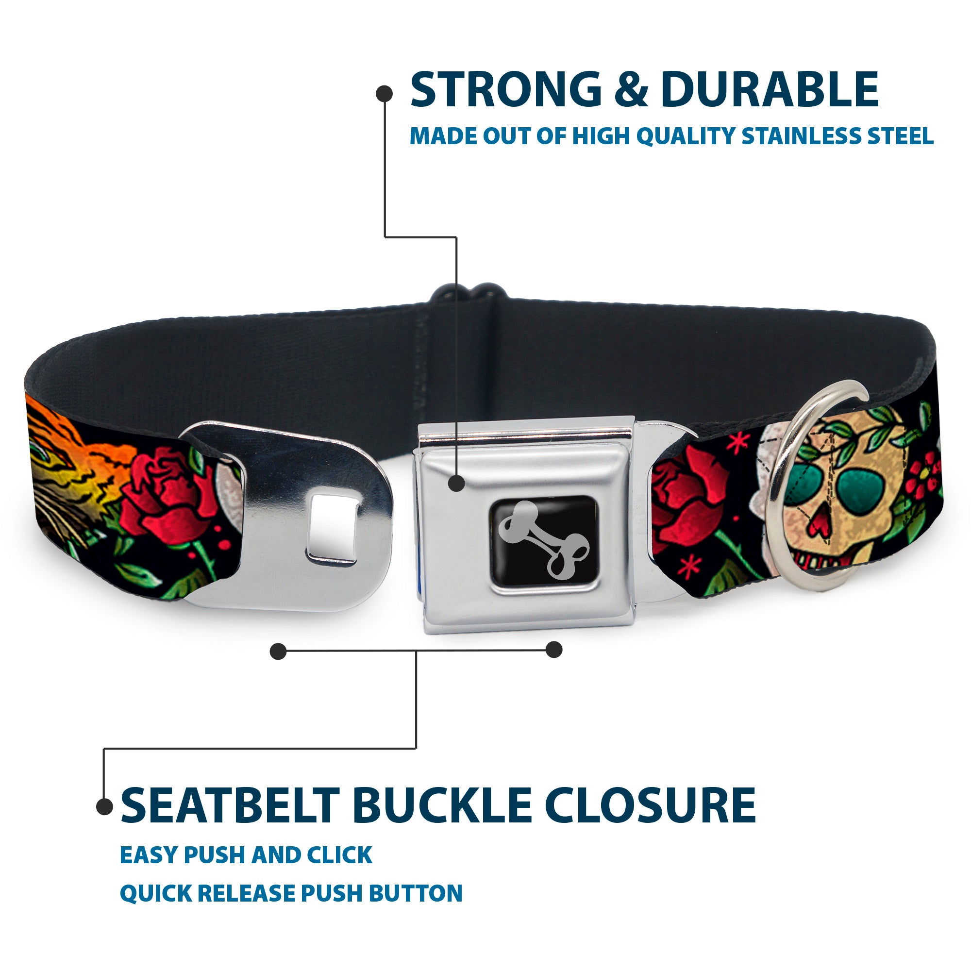 Dog Bone Seatbelt Buckle Collar - Death Before Dishonor CLOSE-UP Black Seatbelt Buckle Collars Buckle-Down