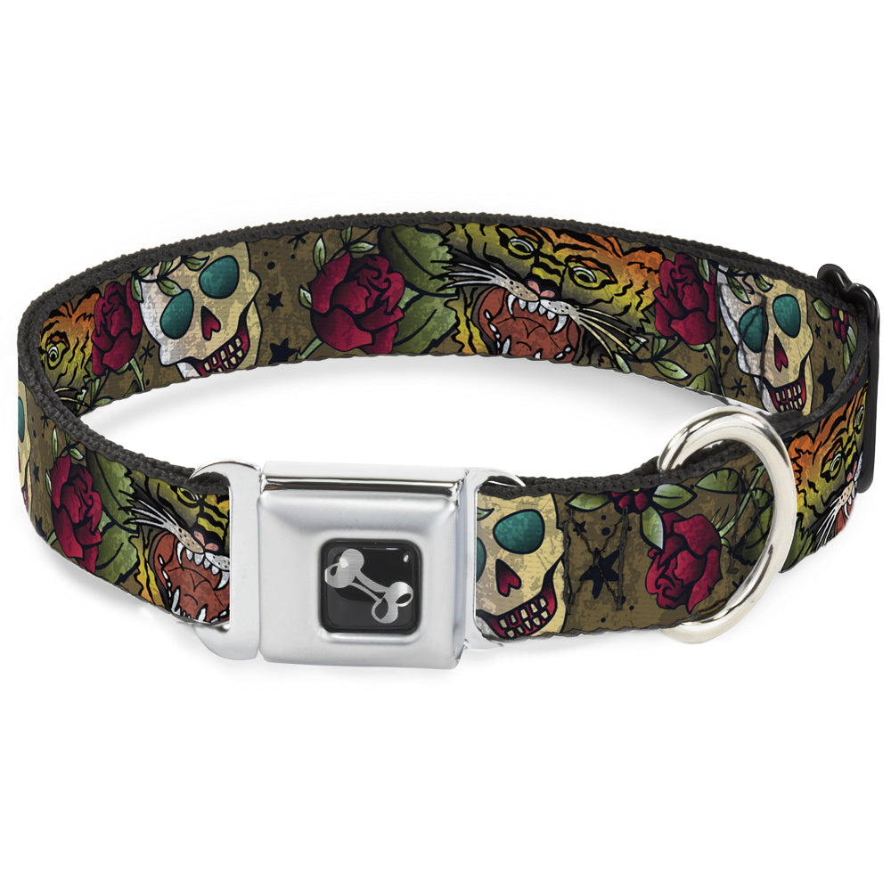 Dog Bone Seatbelt Buckle Collar - Death Before Dishonor CLOSE-UP Olive Seatbelt Buckle Collars Buckle-Down