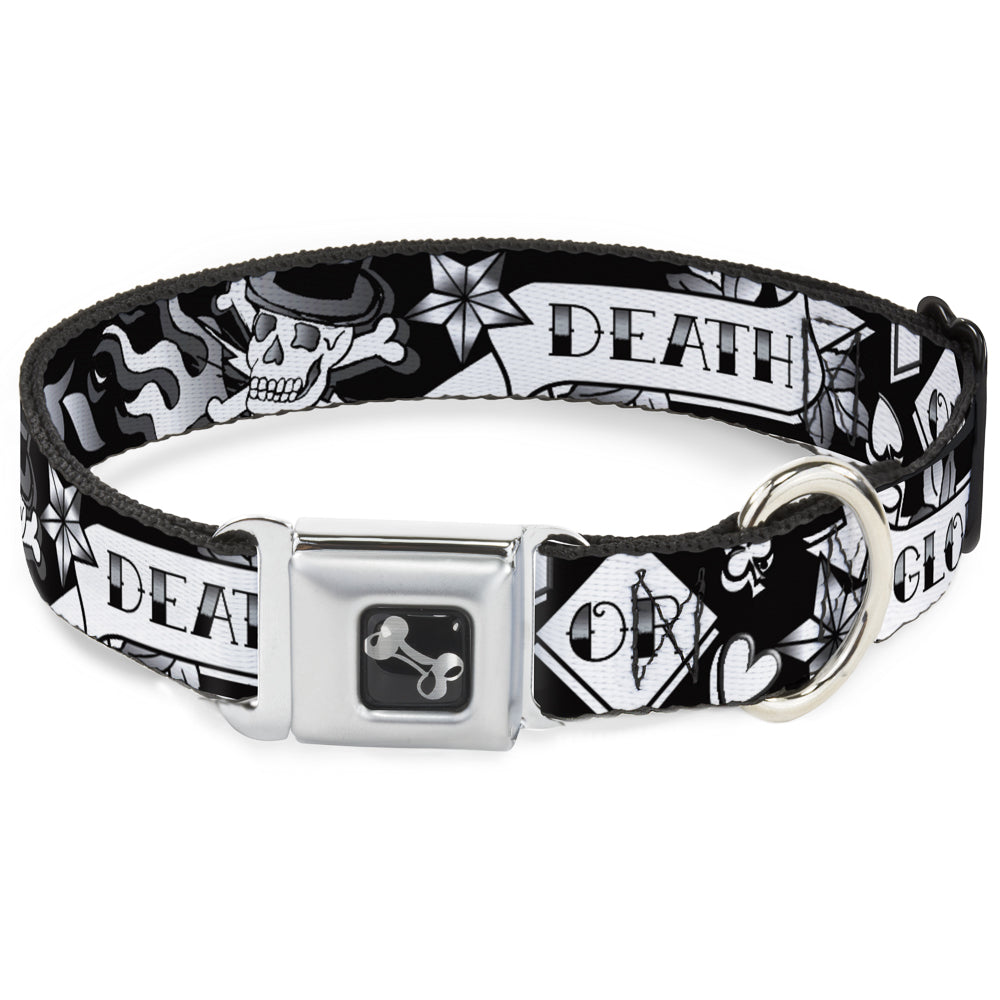 Dog Bone Seatbelt Buckle Collar - Death or Glory Black/White Seatbelt Buckle Collars Buckle-Down