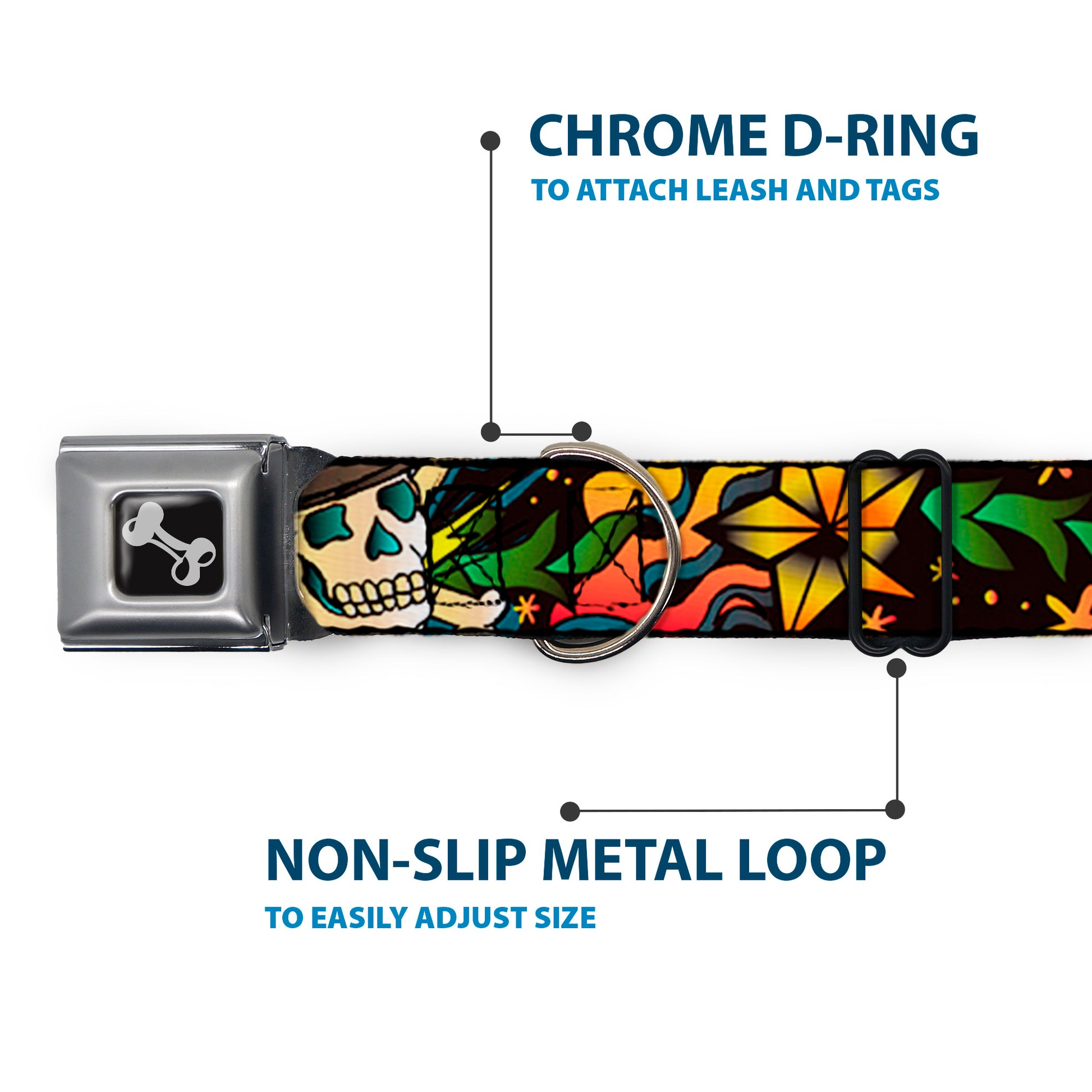 Dog Bone Seatbelt Buckle Collar - Death or Glory CLOSE-UP Black Seatbelt Buckle Collars Buckle-Down