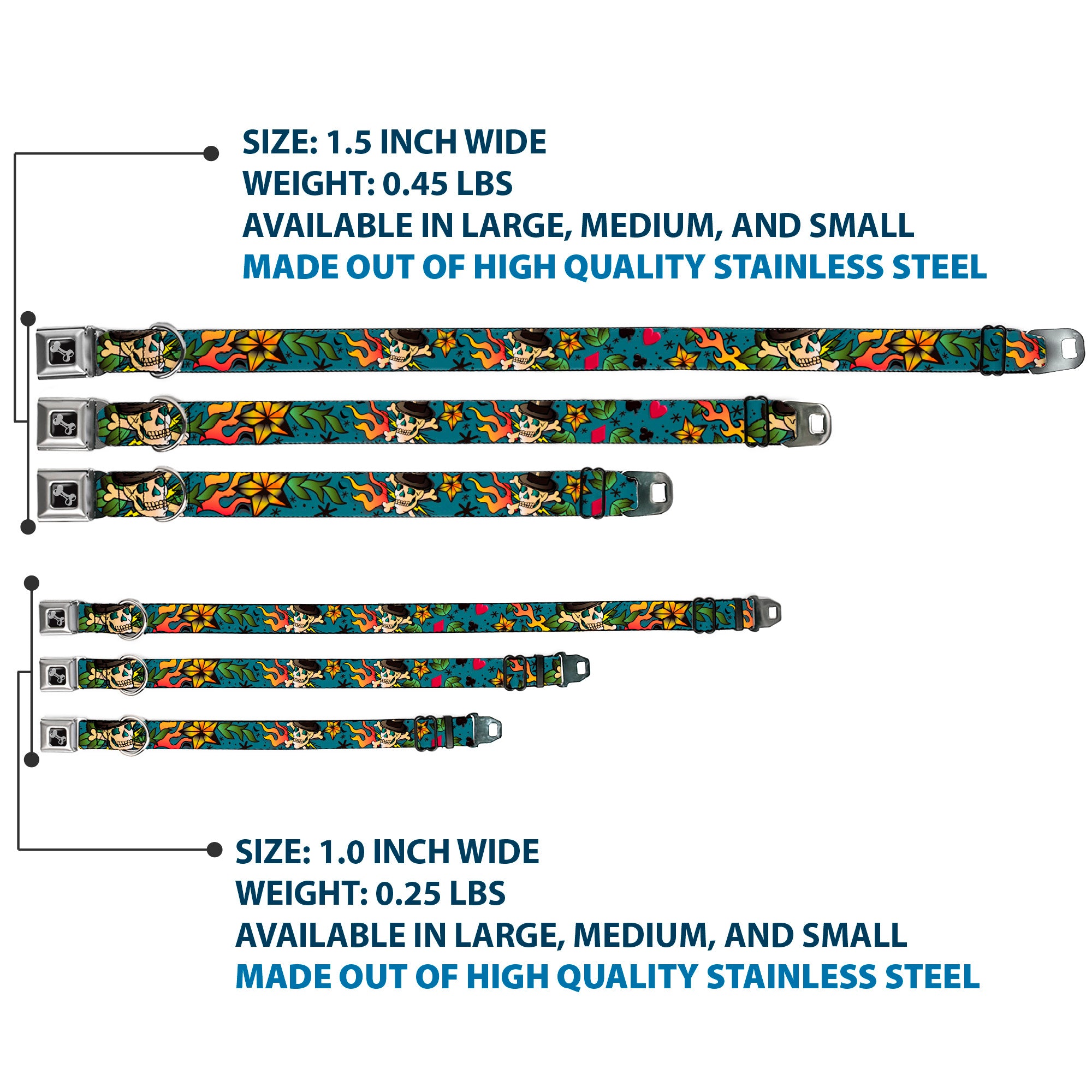 Dog Bone Seatbelt Buckle Collar - Death or Glory CLOSE-UP Gray Seatbelt Buckle Collars Buckle-Down