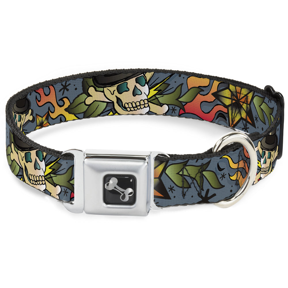Dog Bone Seatbelt Buckle Collar - Death or Glory CLOSE-UP Gray Seatbelt Buckle Collars Buckle-Down