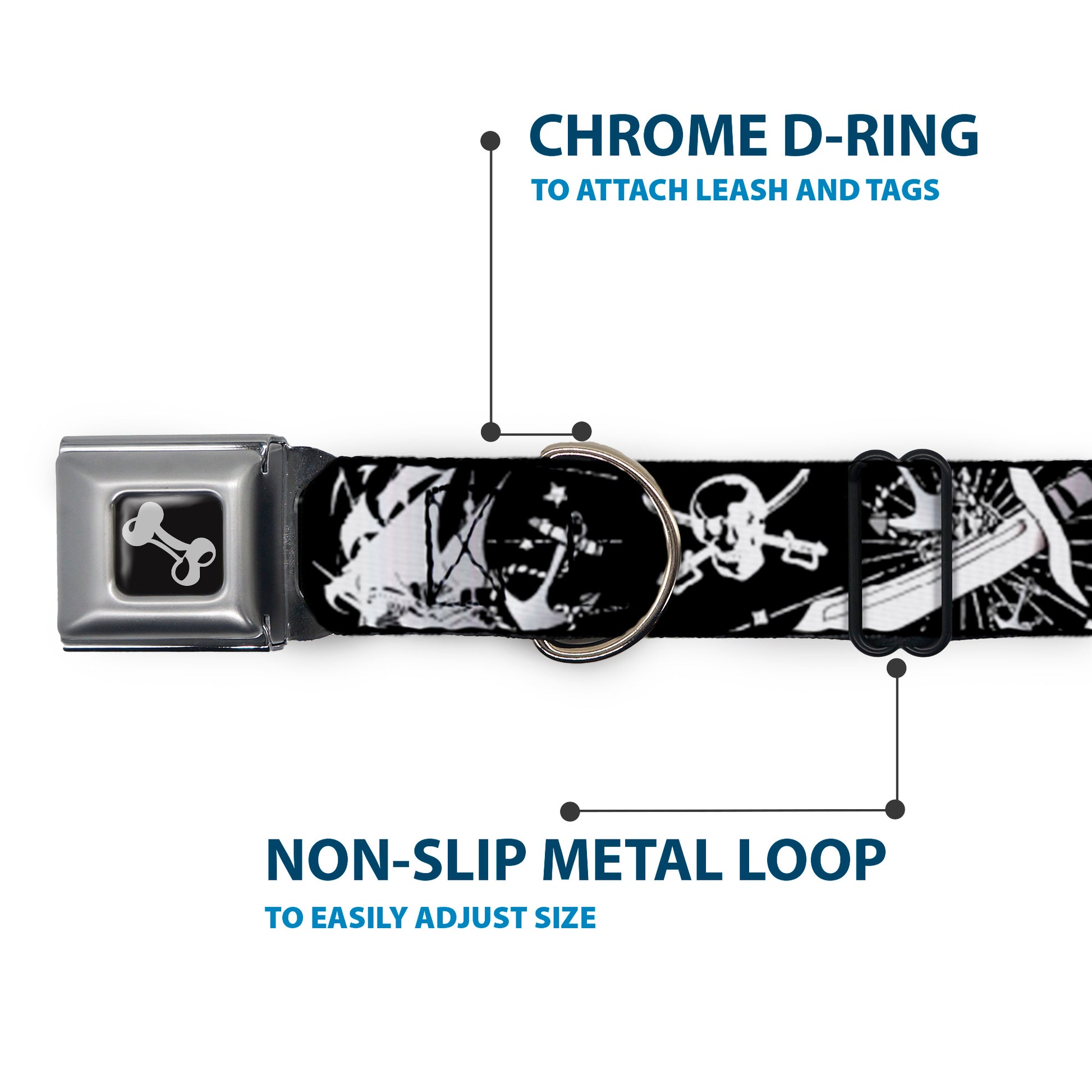 Dog Bone Seatbelt Buckle Collar - Dead Men Tell No Tales Black/White Seatbelt Buckle Collars Buckle-Down