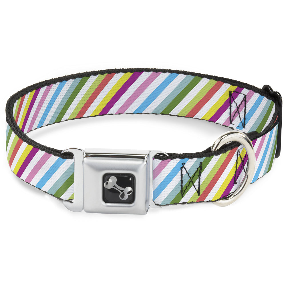Dog Bone Seatbelt Buckle Collar - Diagonal Stripes White/Multi Color Seatbelt Buckle Collars Buckle-Down