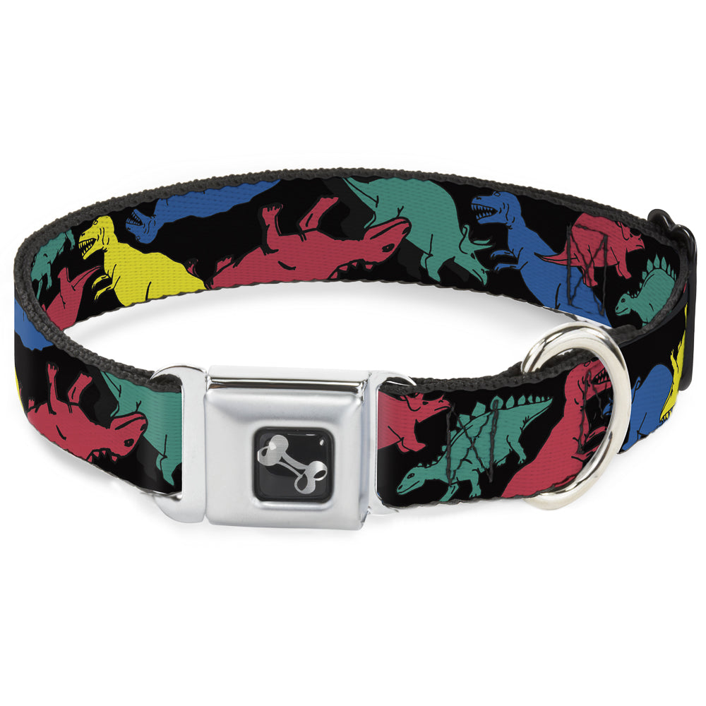 Dog Bone Seatbelt Buckle Collar - Dinosaurs Black/Multi Color Seatbelt Buckle Collars Buckle-Down