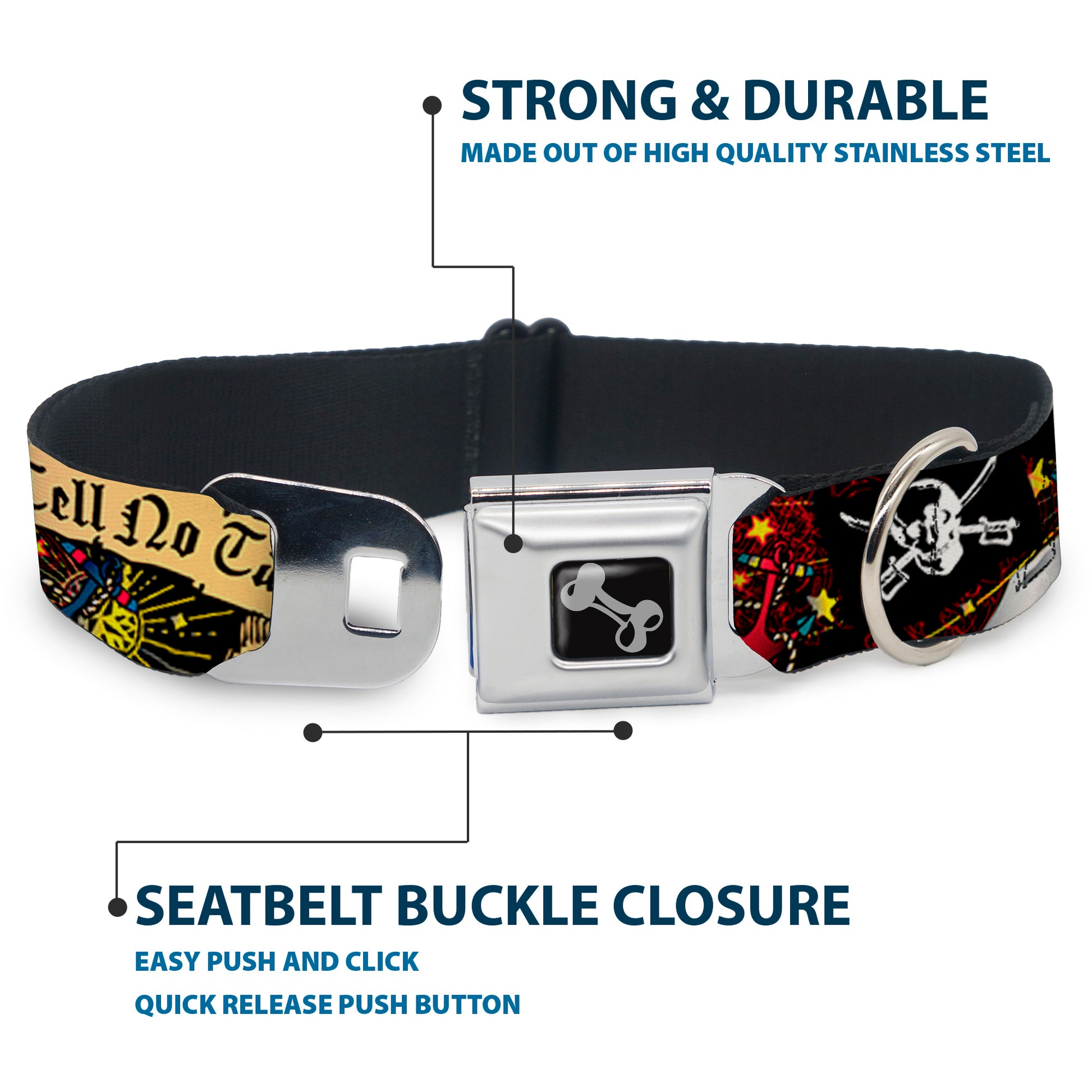Dog Bone Seatbelt Buckle Collar - Dead Men Tell No Tales Black Seatbelt Buckle Collars Buckle-Down