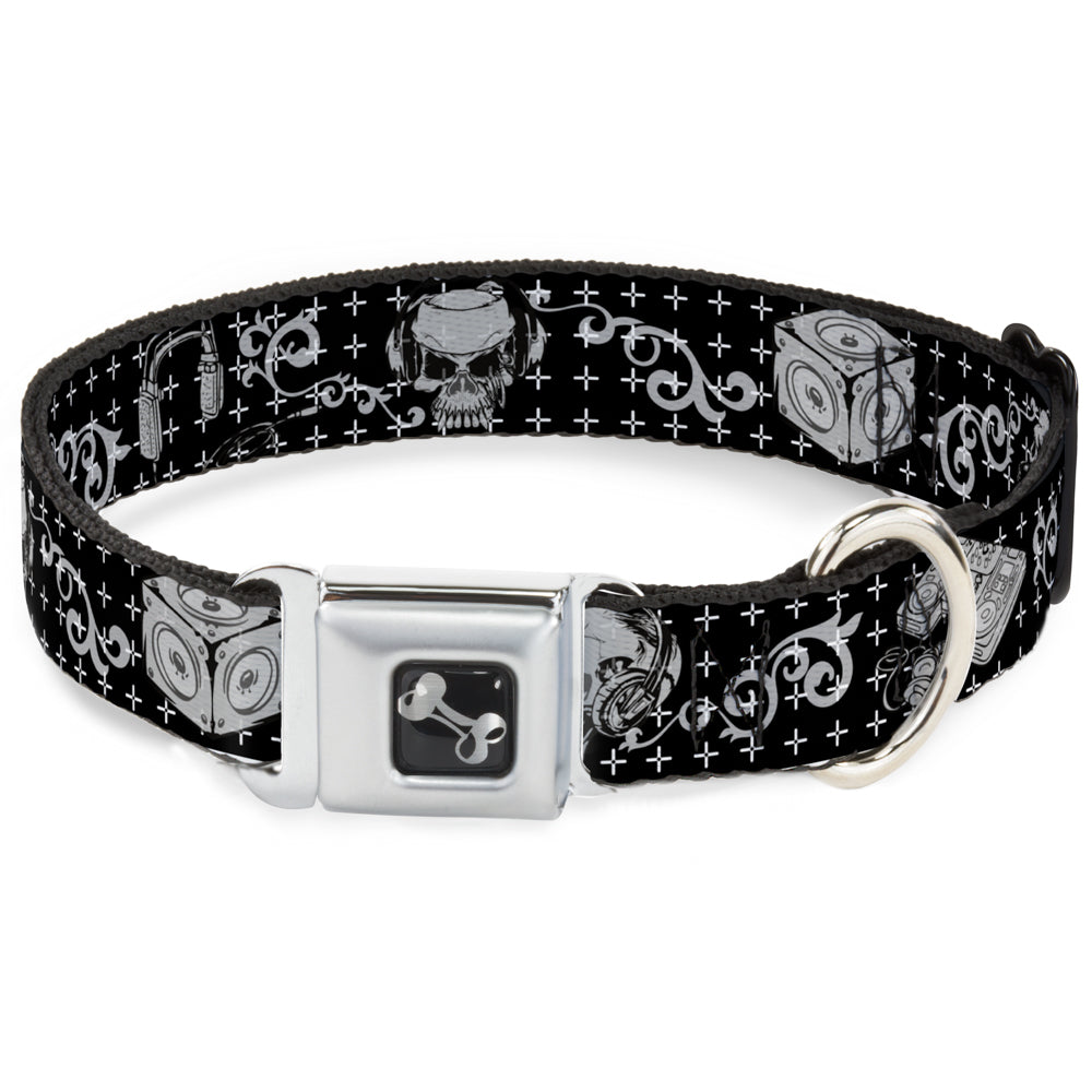 Dog Bone Seatbelt Buckle Collar - DJ Skulls Black/Gray Seatbelt Buckle Collars Buckle-Down