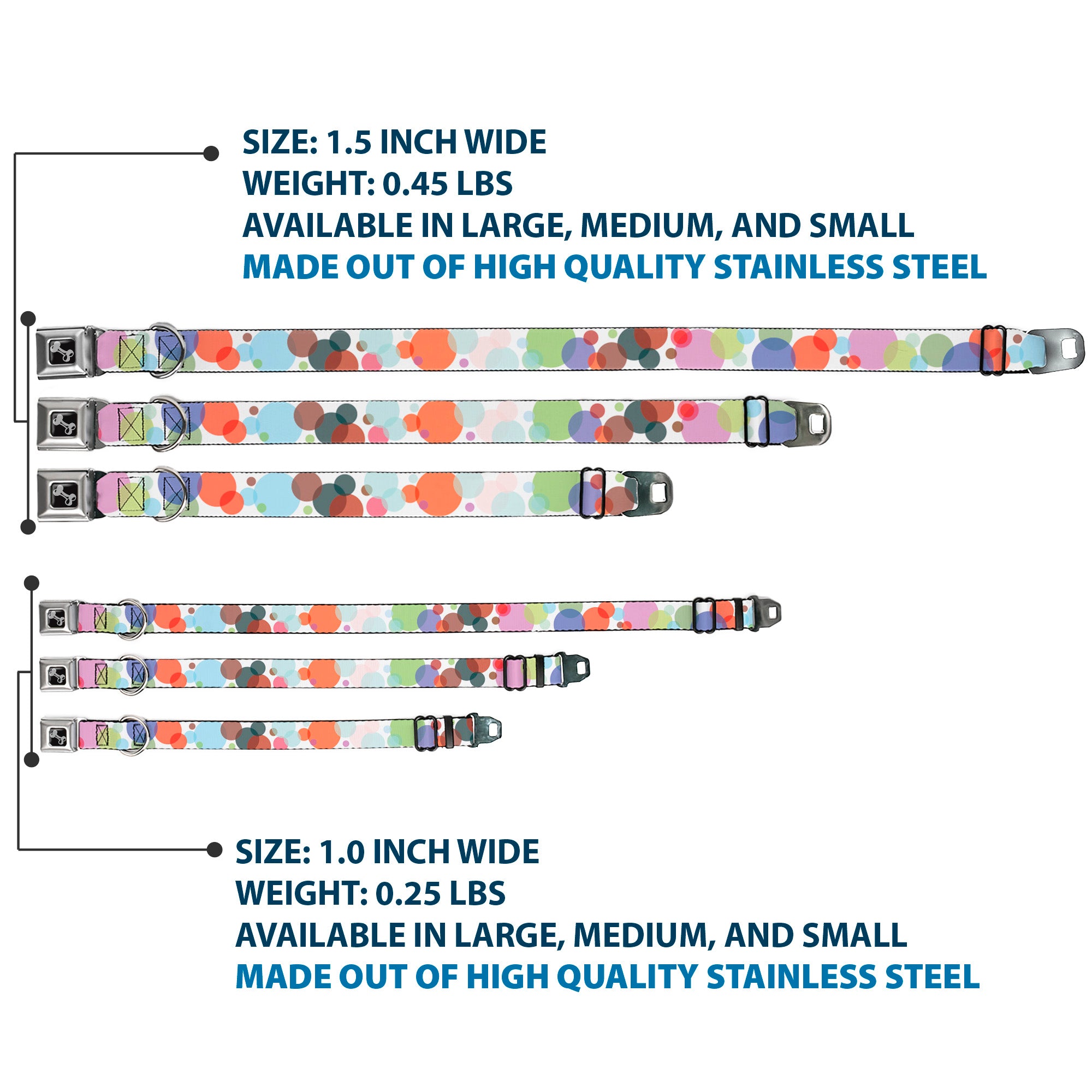 Dog Bone Seatbelt Buckle Collar - Dots White/Transparent Multi Color Seatbelt Buckle Collars Buckle-Down