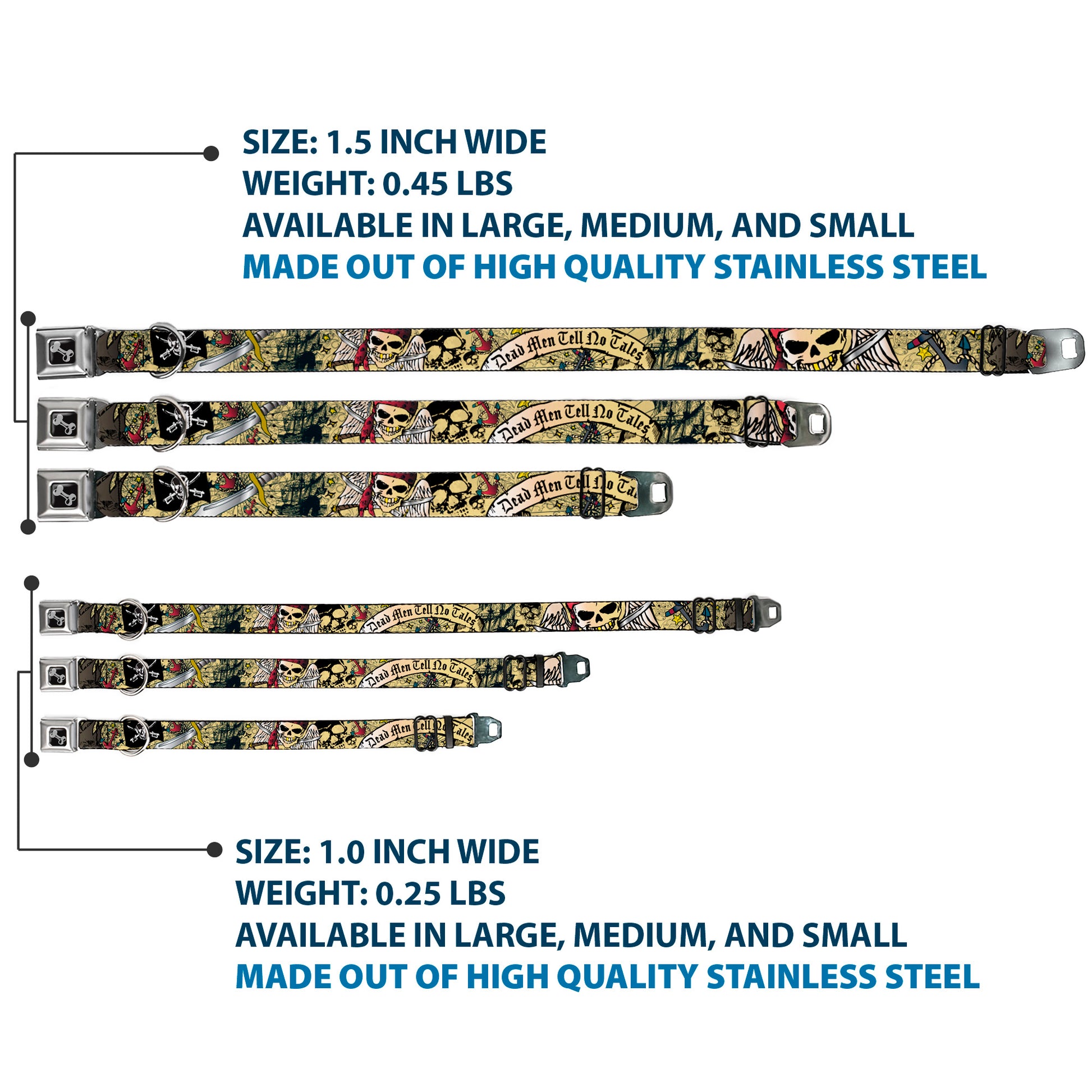 Dog Bone Seatbelt Buckle Collar - Dead Men Tell No Tales CLOSE-UP Tan Seatbelt Buckle Collars Buckle-Down