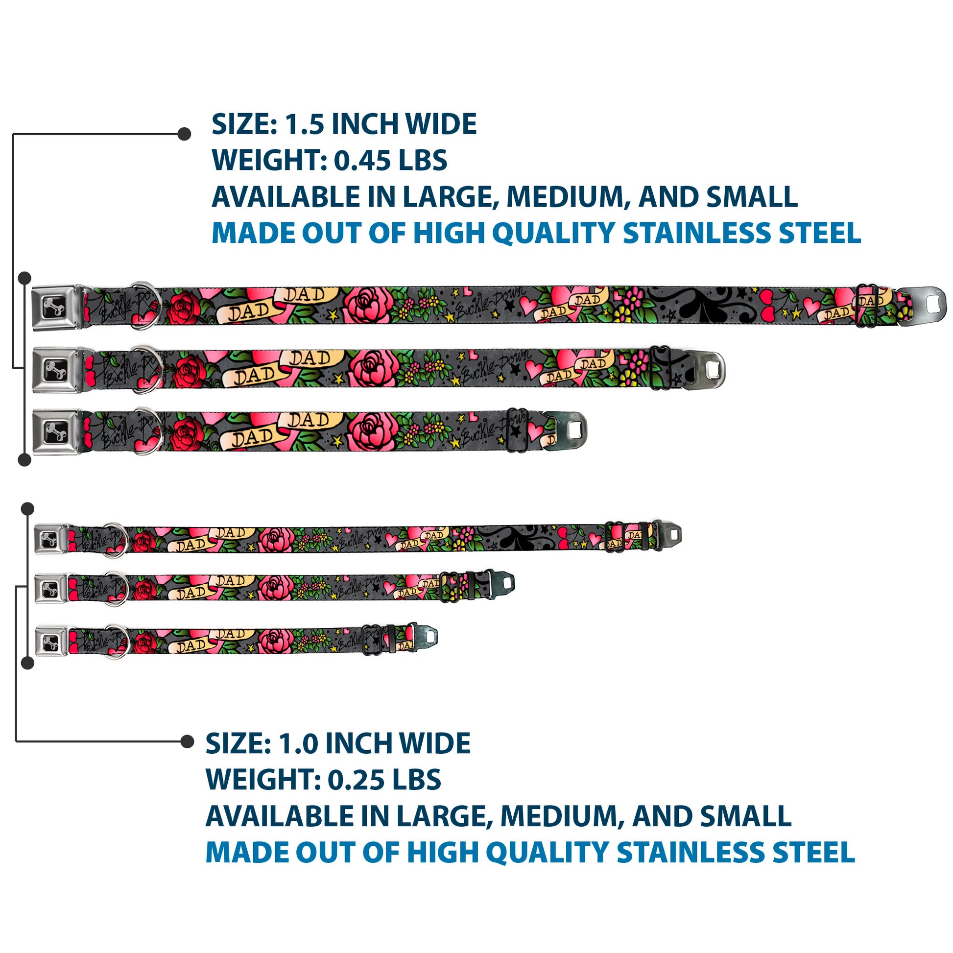 Dog Bone Seatbelt Buckle Collar - Dad & Dad Gray Seatbelt Buckle Collars Buckle-Down