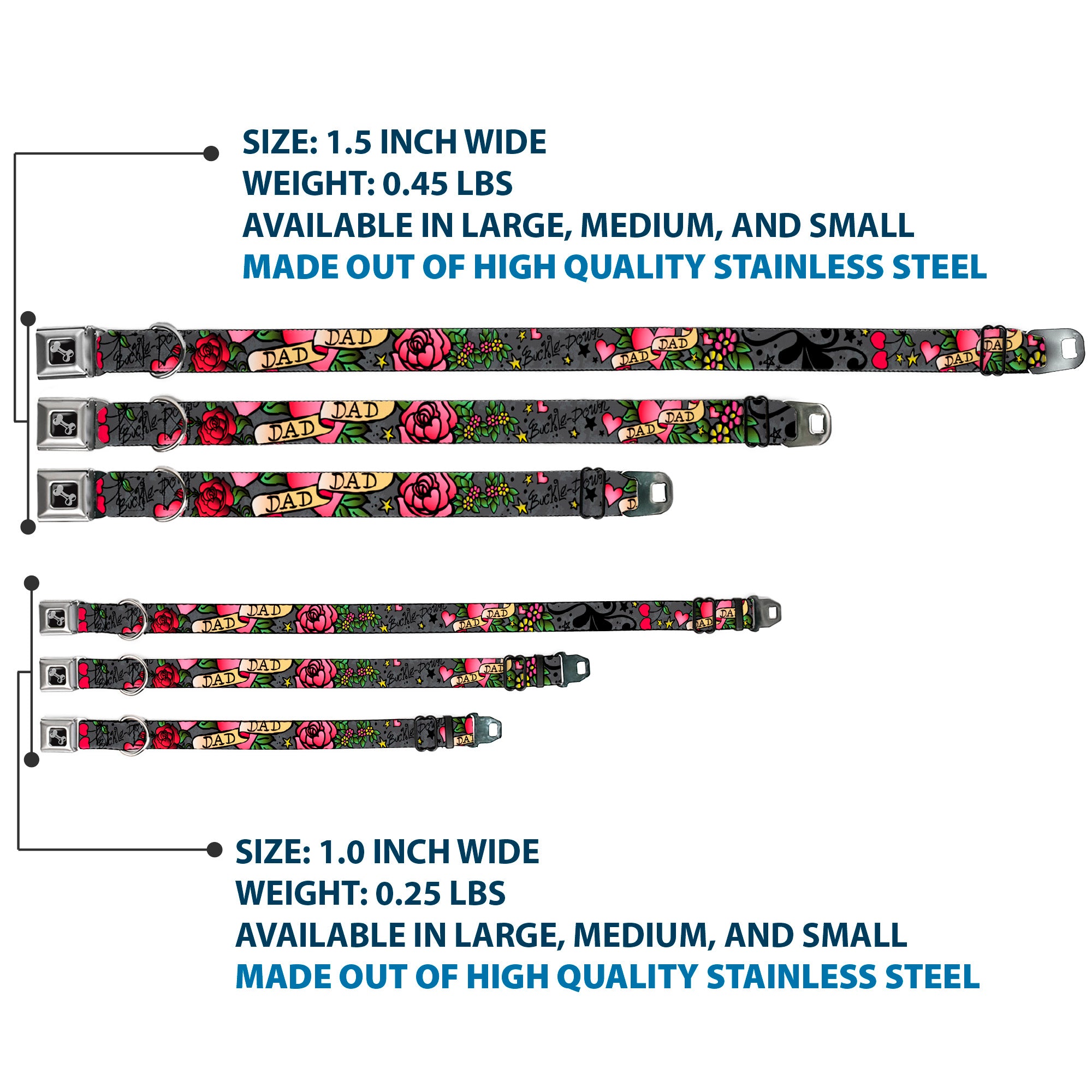 Dog Bone Seatbelt Buckle Collar - Dad & Dad Gray Seatbelt Buckle Collars Buckle-Down