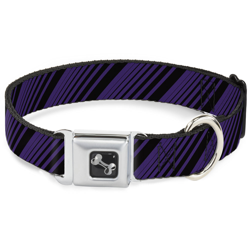 Dog Bone Seatbelt Buckle Collar - Diagonal Stripes Black/Purple Seatbelt Buckle Collars Buckle-Down