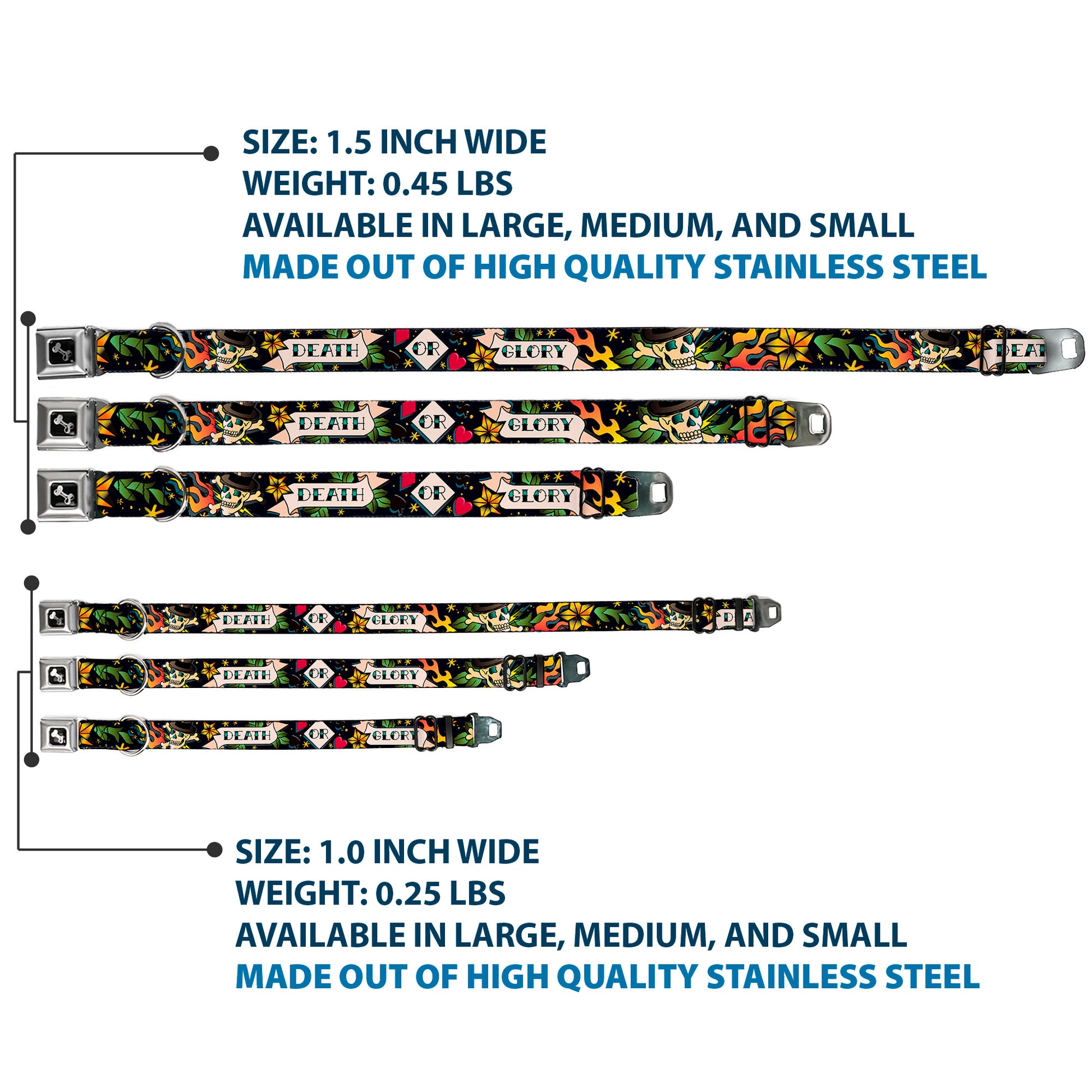 Dog Bone Seatbelt Buckle Collar - Death or Glory Black Seatbelt Buckle Collars Buckle-Down