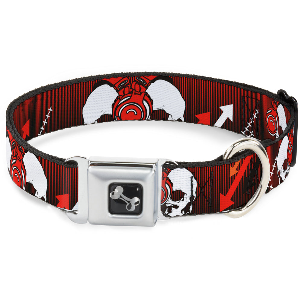 Dog Bone Seatbelt Buckle Collar - DJ Skulls Up/Down Black/Red Seatbelt Buckle Collars Buckle-Down