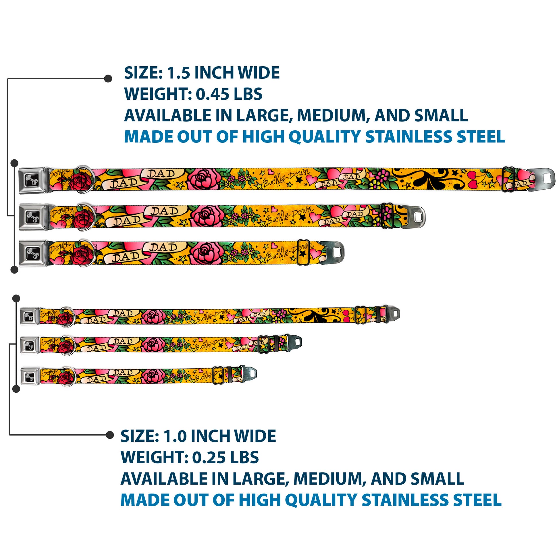 Dog Bone Seatbelt Buckle Collar - Dad & Dad Yellow Seatbelt Buckle Collars Buckle-Down