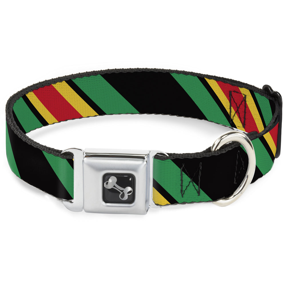 Dog Bone Seatbelt Buckle Collar - Diagonal Stripes Black/Green/Yellow/Red Seatbelt Buckle Collars Buckle-Down