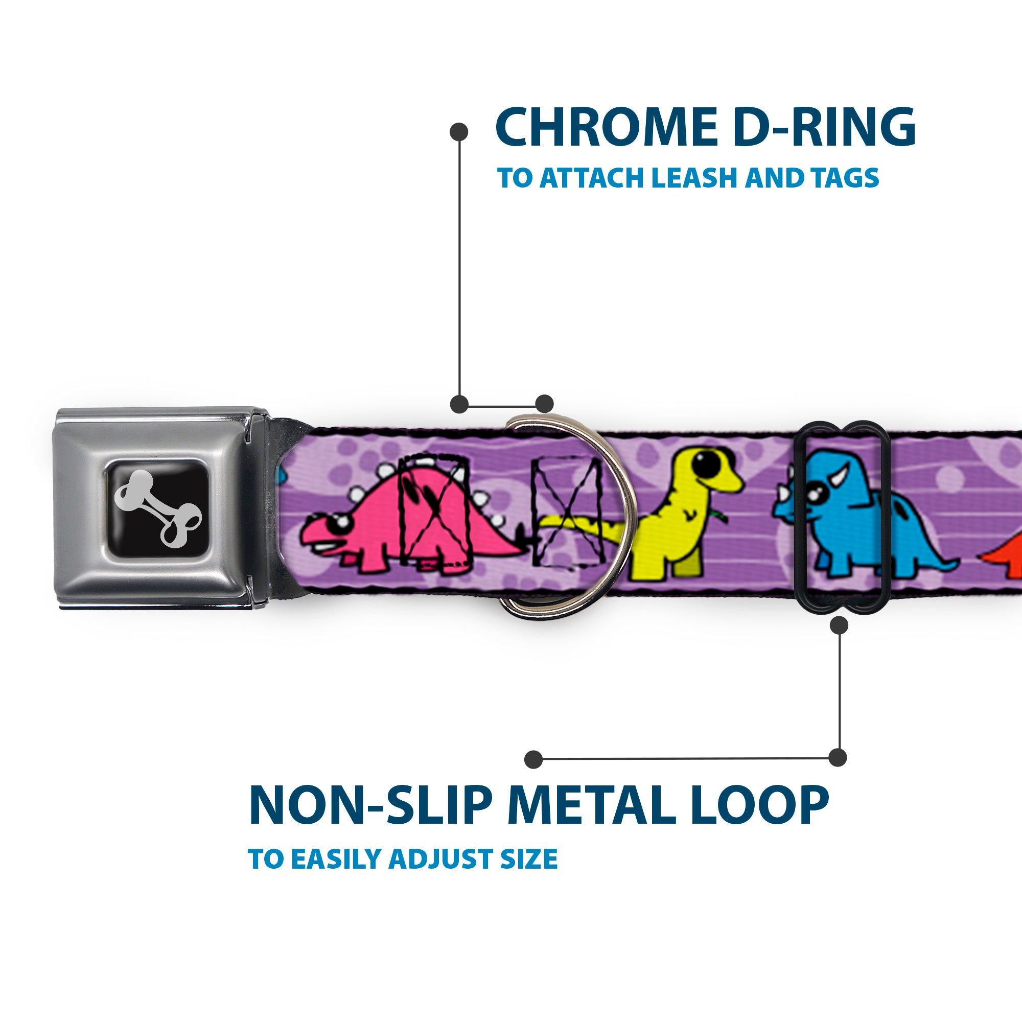 Dog Bone Seatbelt Buckle Collar - Dinosaur Cartoon Seatbelt Buckle Collars Buckle-Down