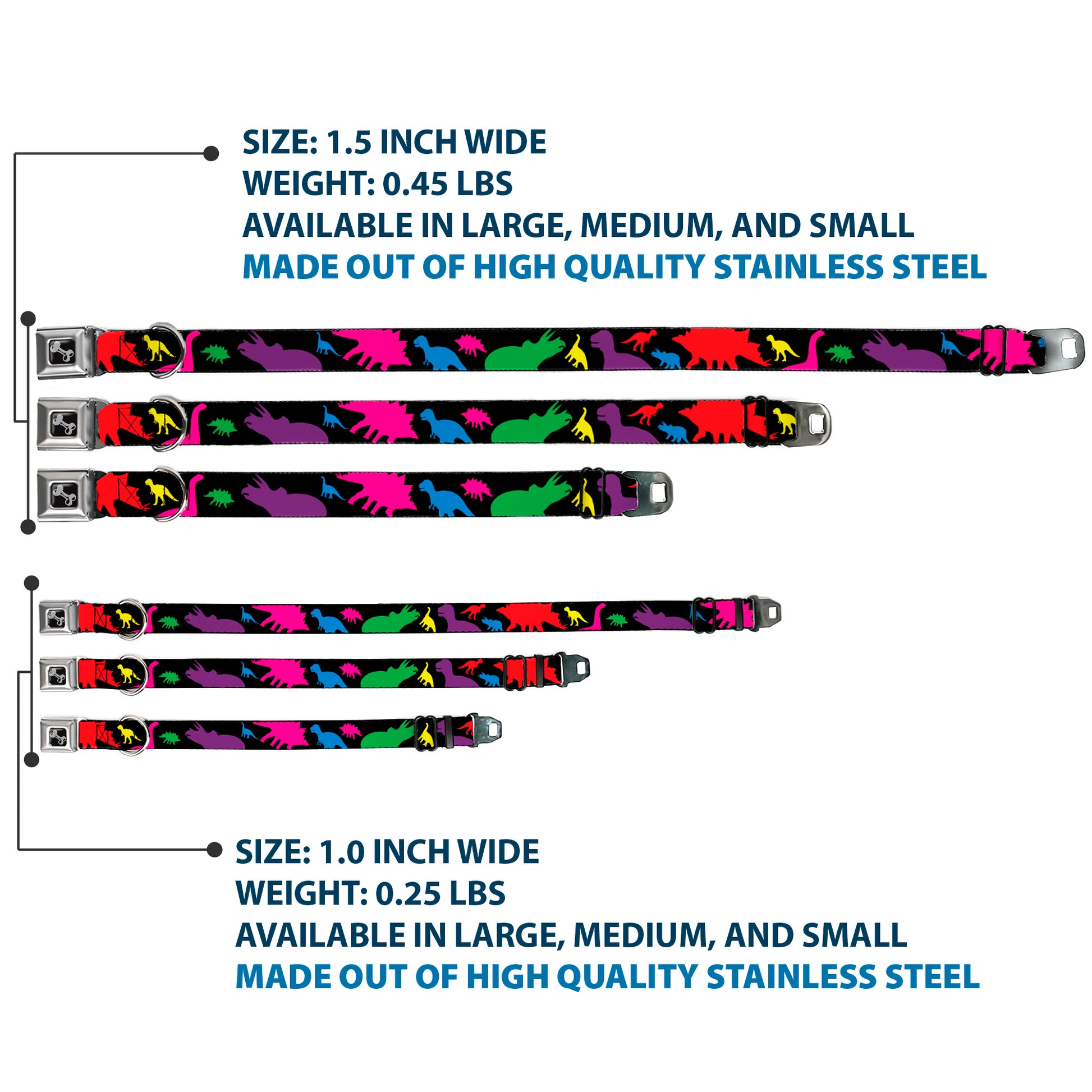 Dog Bone Seatbelt Buckle Collar - Dinosaur Silhouette Black/Multi Color Seatbelt Buckle Collars Buckle-Down