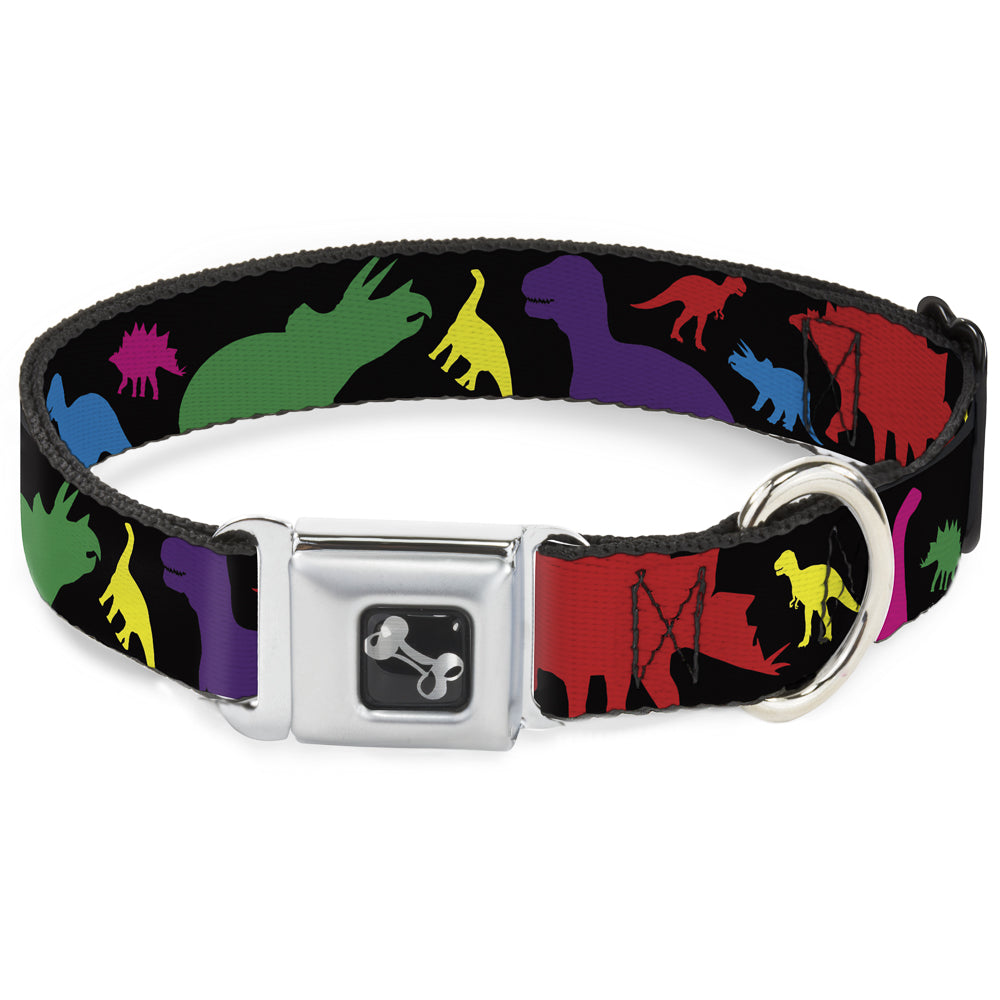 Dog Bone Seatbelt Buckle Collar - Dinosaur Silhouette Black/Multi Color Seatbelt Buckle Collars Buckle-Down
