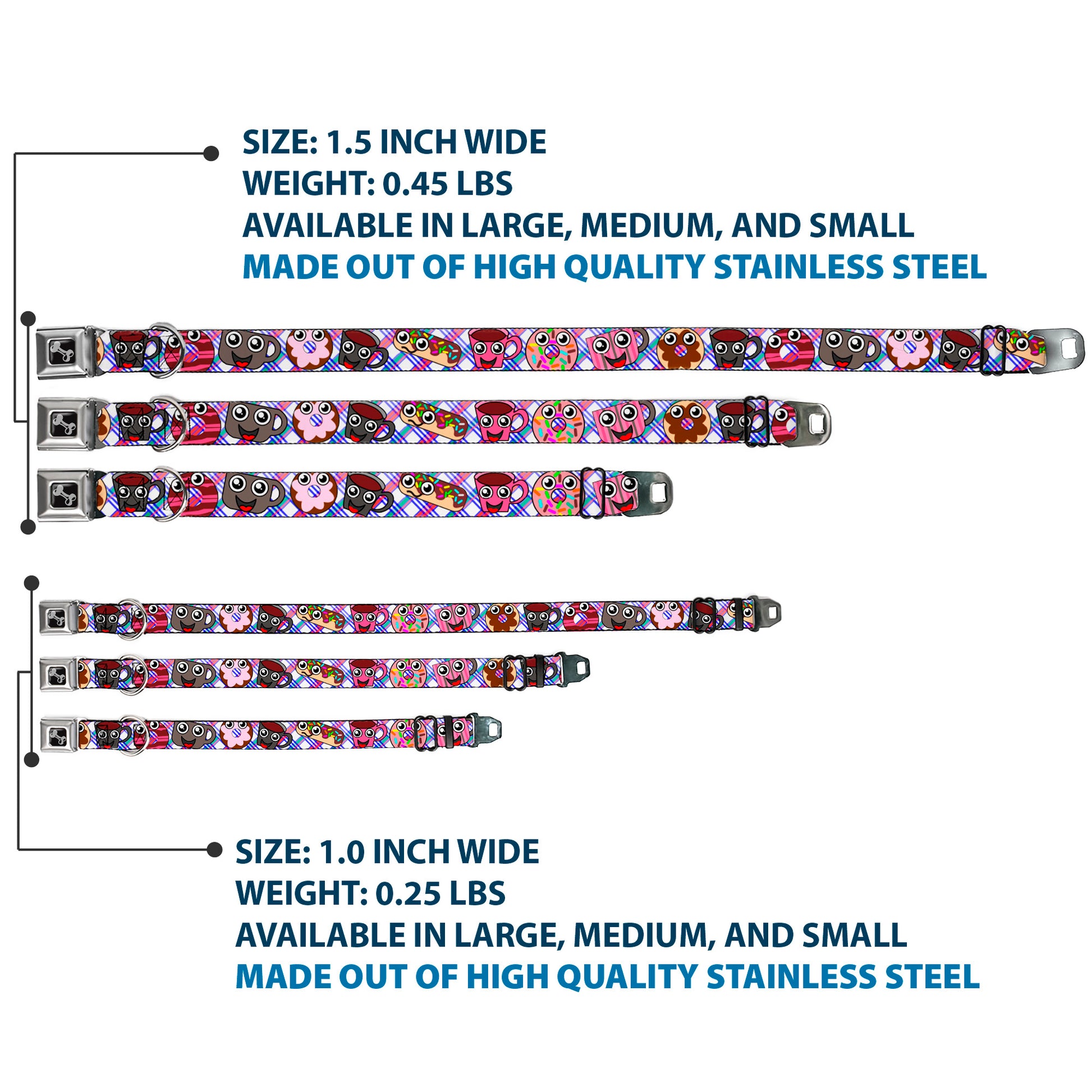 Dog Bone Seatbelt Buckle Collar - Donuts & Coffee Cartoon Seatbelt Buckle Collars Buckle-Down