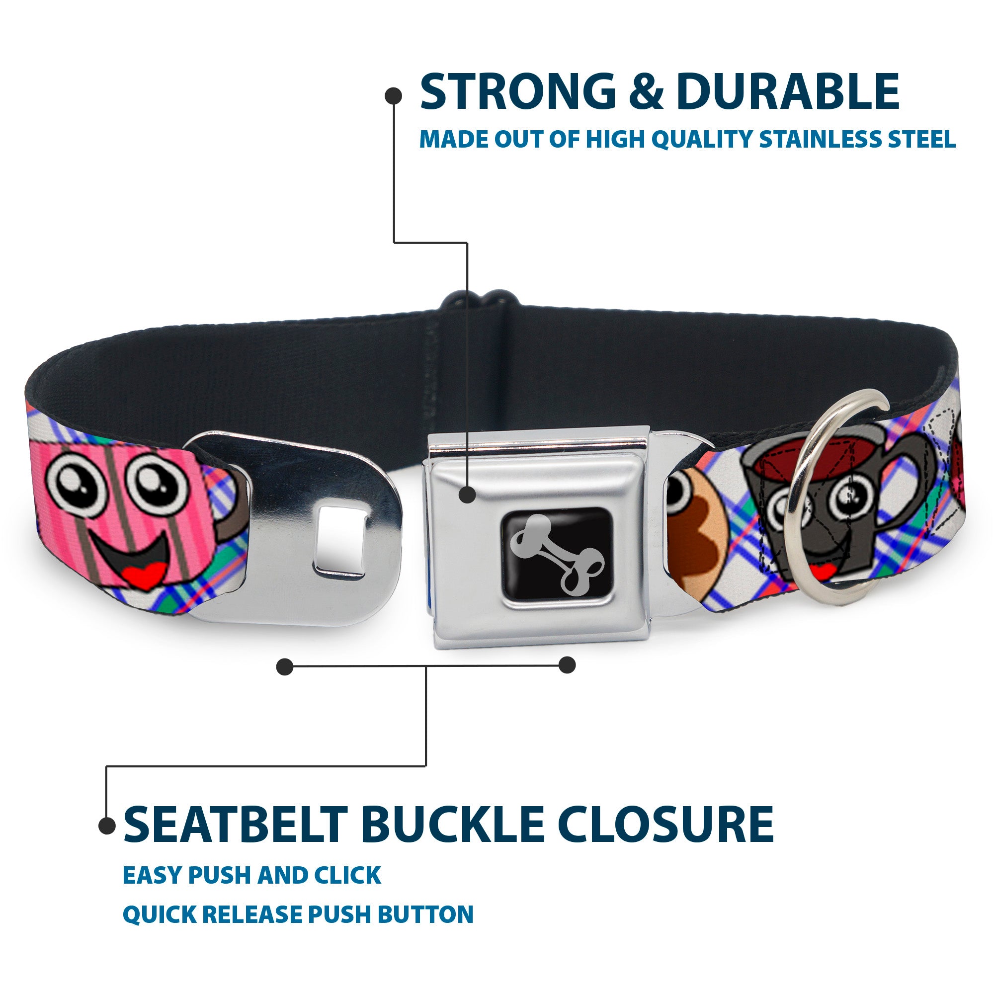 Dog Bone Seatbelt Buckle Collar - Donuts & Coffee Cartoon Seatbelt Buckle Collars Buckle-Down