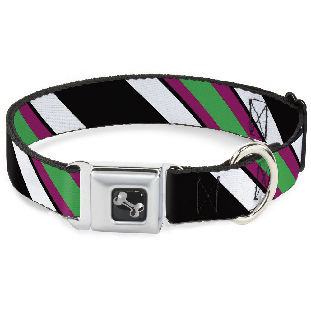 Dog Bone Seatbelt Buckle Collar - Diagonal Stripes Black/White/Pink/Green Seatbelt Buckle Collars Buckle-Down