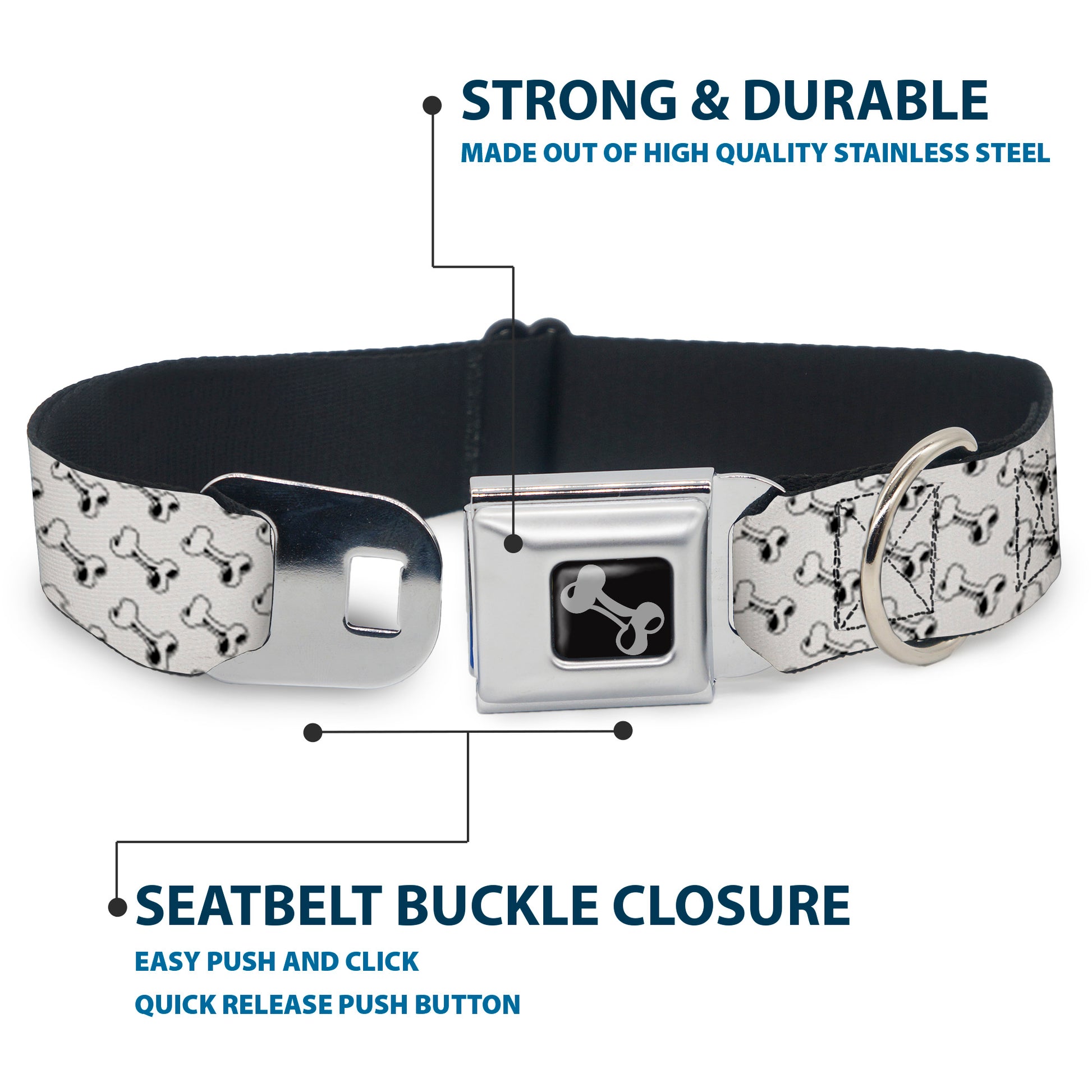 Dog Bone Seatbelt Buckle Collar - Dog Bone White/Black Seatbelt Buckle Collars Buckle-Down