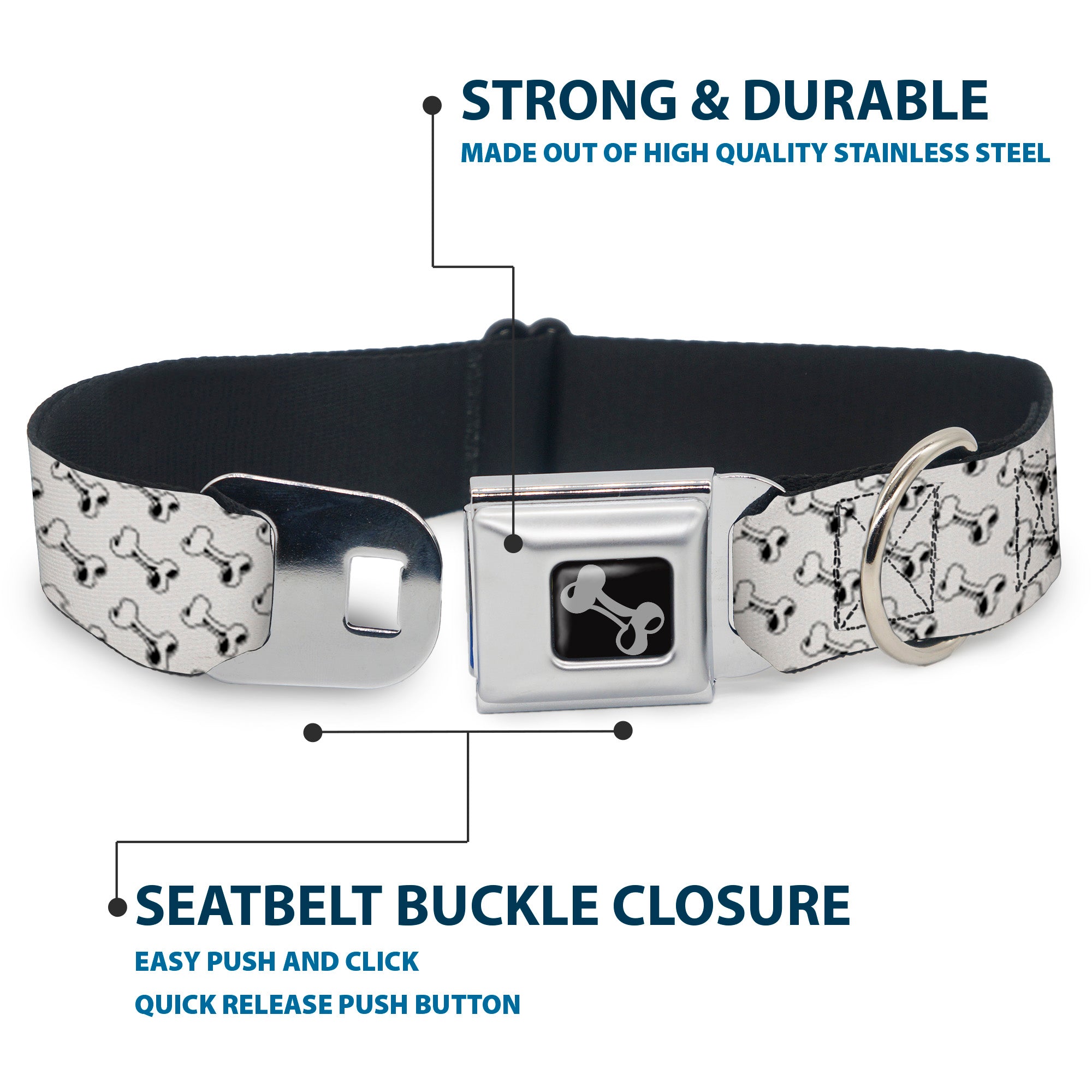 Dog Bone Seatbelt Buckle Collar - Dog Bone White/Black Seatbelt Buckle Collars Buckle-Down