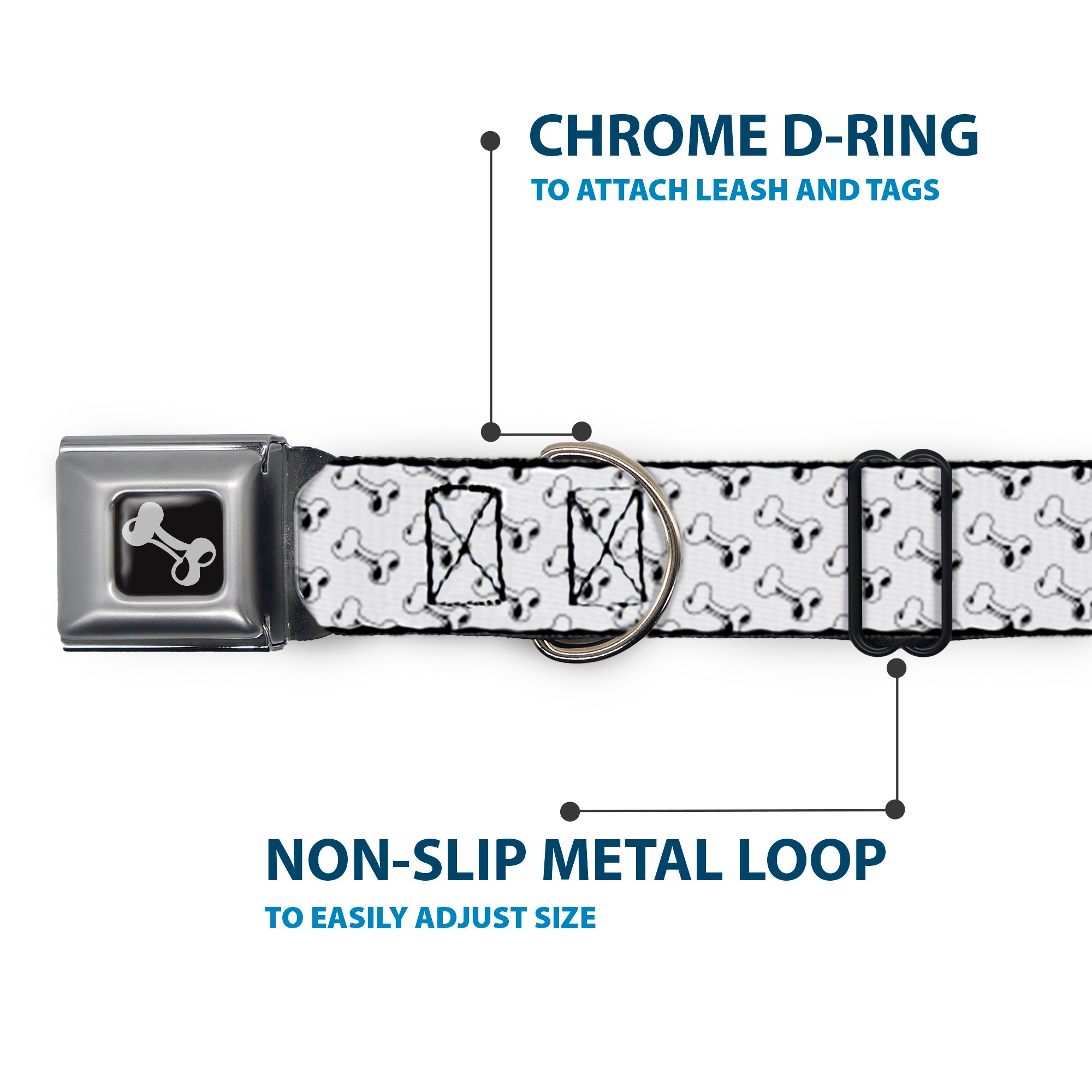 Dog Bone Seatbelt Buckle Collar - Dog Bone White/Black Seatbelt Buckle Collars Buckle-Down