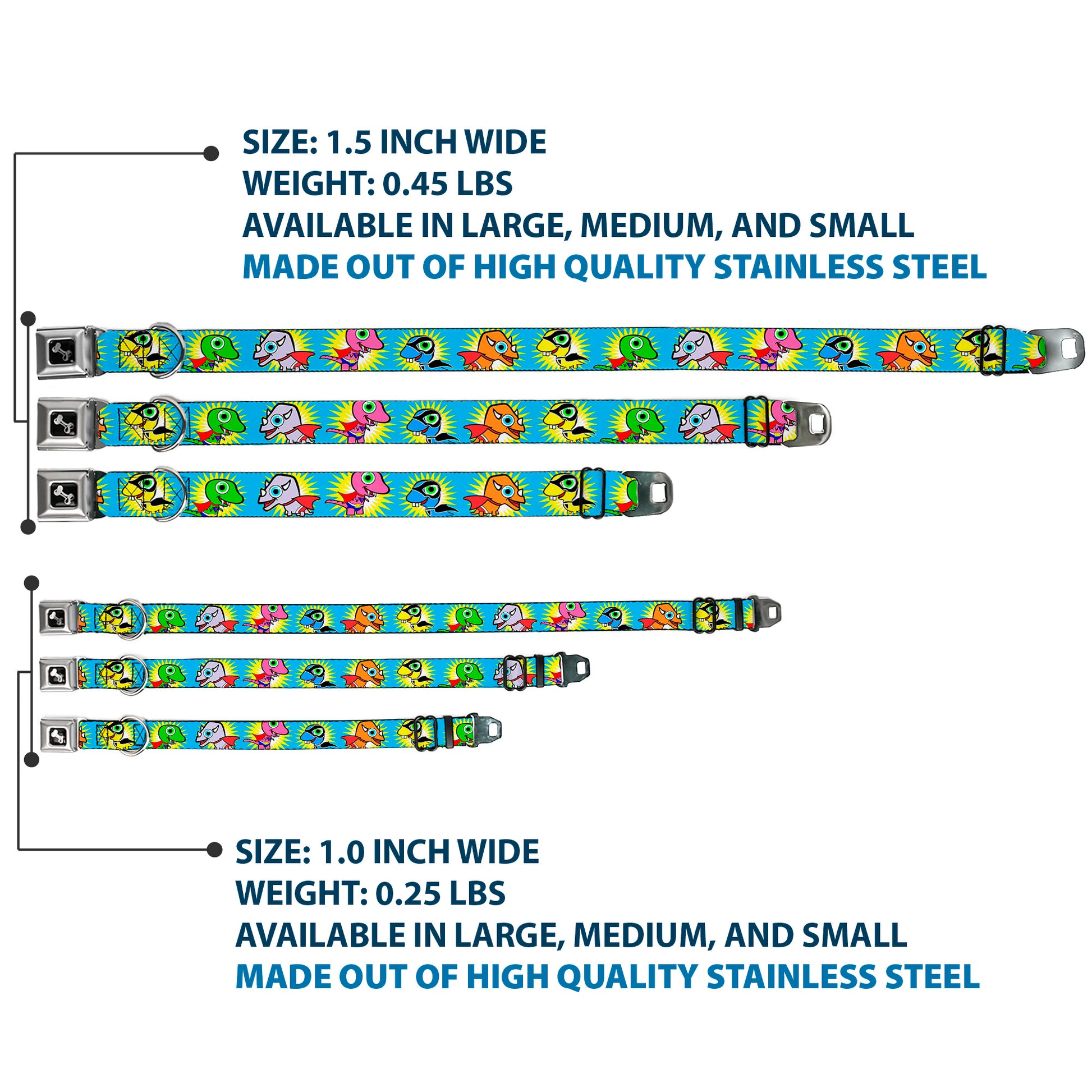 Dog Bone Seatbelt Buckle Collar - Dinosaur Superhero Baby Blue Seatbelt Buckle Collars Buckle-Down