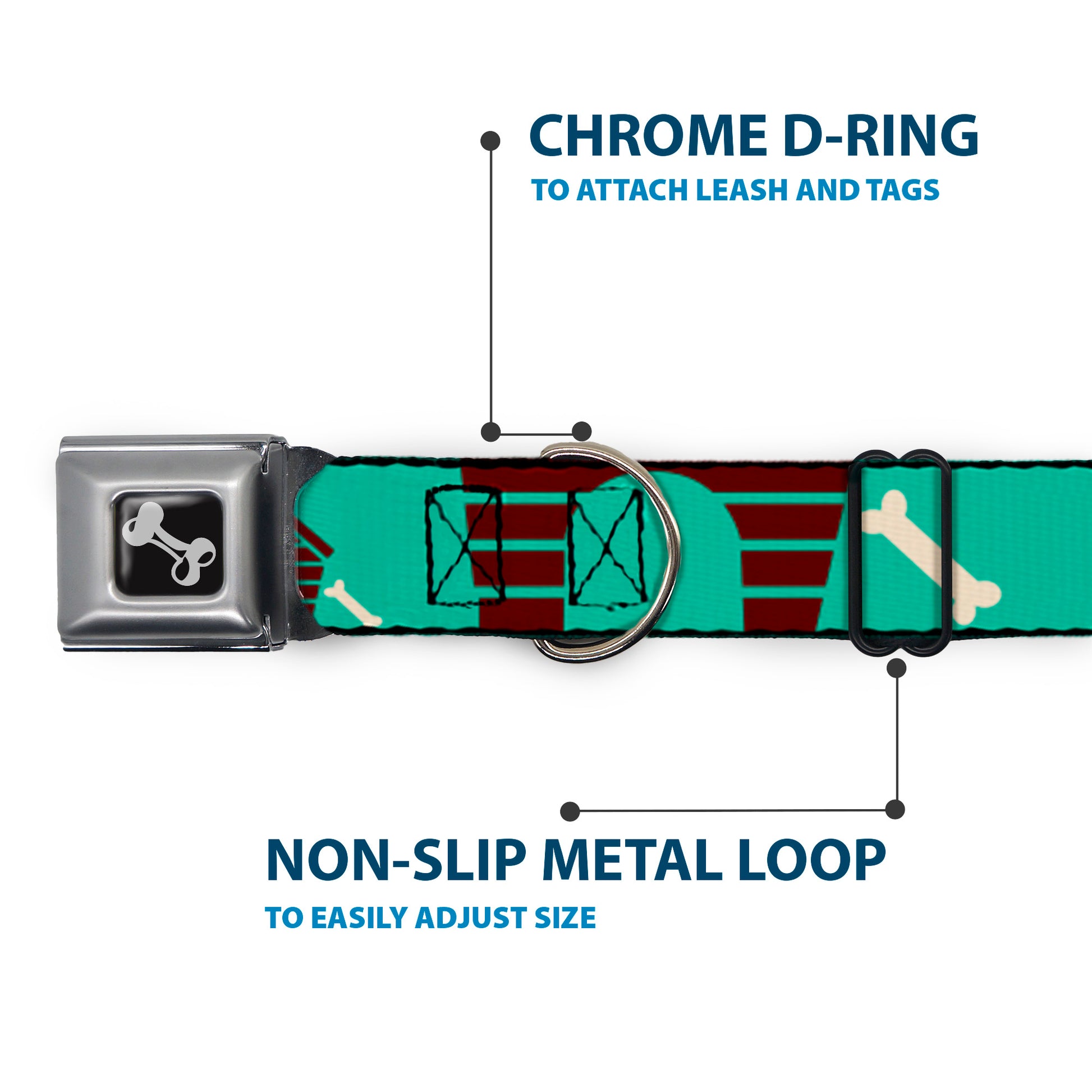 Dog Bone Seatbelt Buckle Collar - Dog House & Bone Turquoise/Brown Seatbelt Buckle Collars Buckle-Down