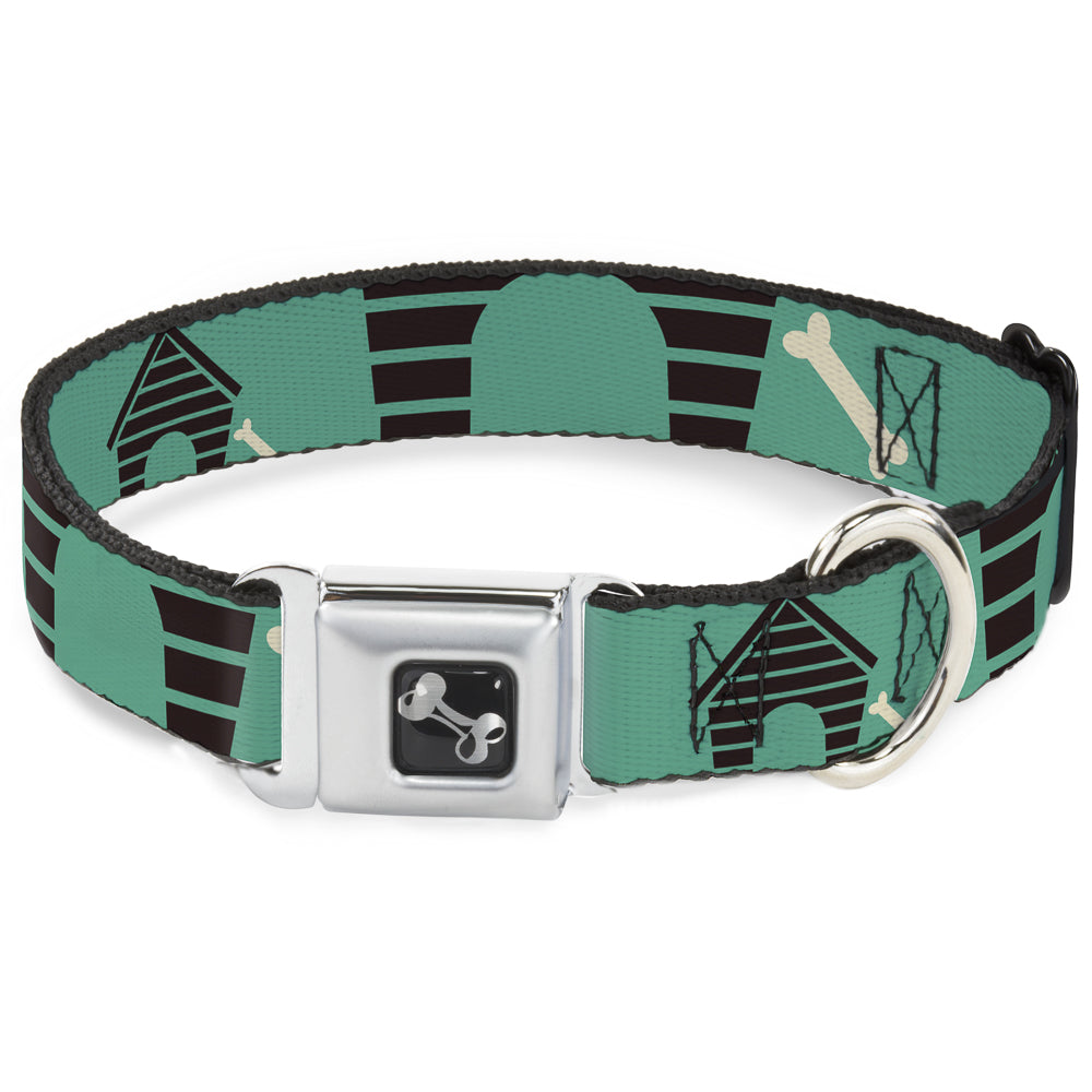 Dog Bone Seatbelt Buckle Collar - Dog House & Bone Turquoise/Brown Seatbelt Buckle Collars Buckle-Down