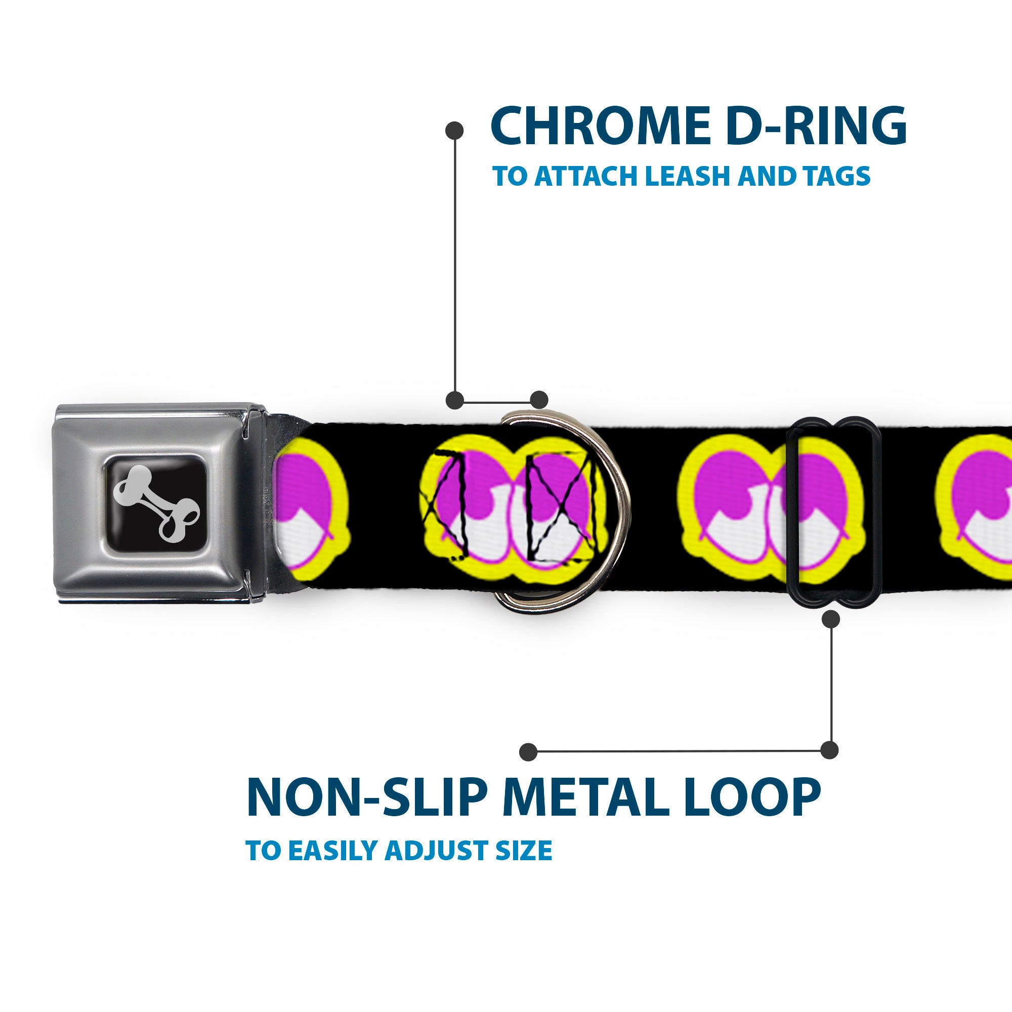 Dog Bone Seatbelt Buckle Collar - Dopey Eyes Black/Yellow/Purple Seatbelt Buckle Collars Buckle-Down