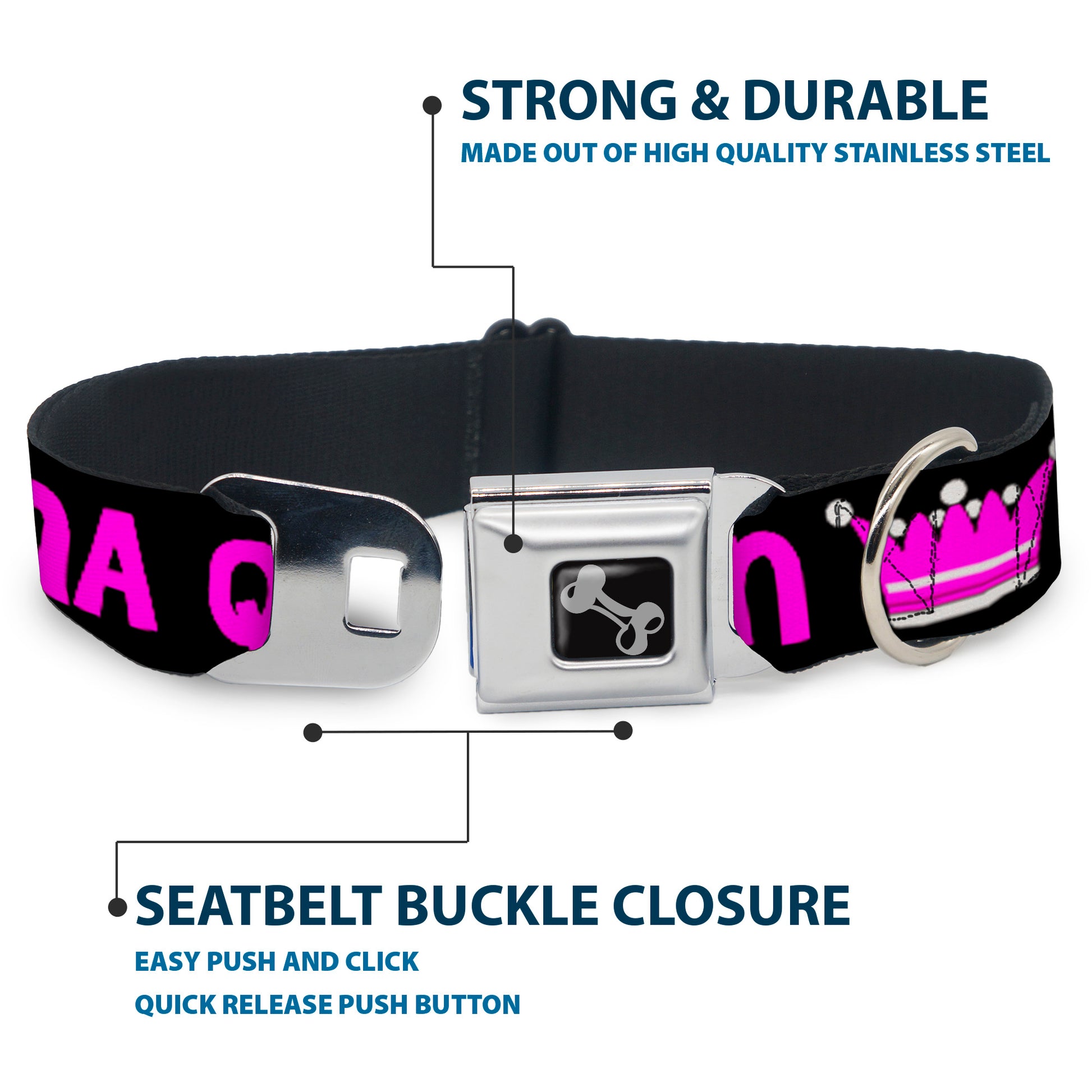 Dog Bone Seatbelt Buckle Collar - DRAMA QUEEN Black/Fuchsia Seatbelt Buckle Collars Buckle-Down