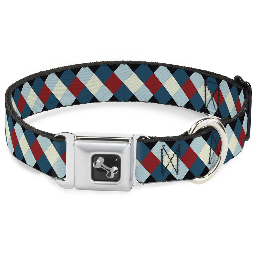 Dog Bone Seatbelt Buckle Collar - Diamond Plaid Blues/Khaki/Red Seatbelt Buckle Collars Buckle-Down