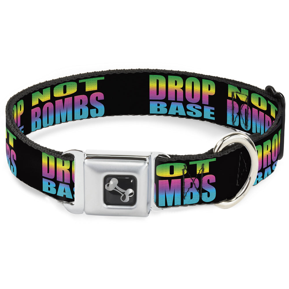 Dog Bone Seatbelt Buckle Collar - DROP BASS NOT BOMBS Black/Rainbow Seatbelt Buckle Collars Buckle-Down