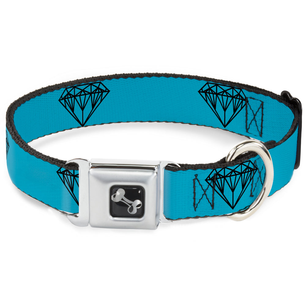 Dog Bone Seatbelt Buckle Collar - Diamond Sketch Turquoise/Black Seatbelt Buckle Collars Buckle-Down